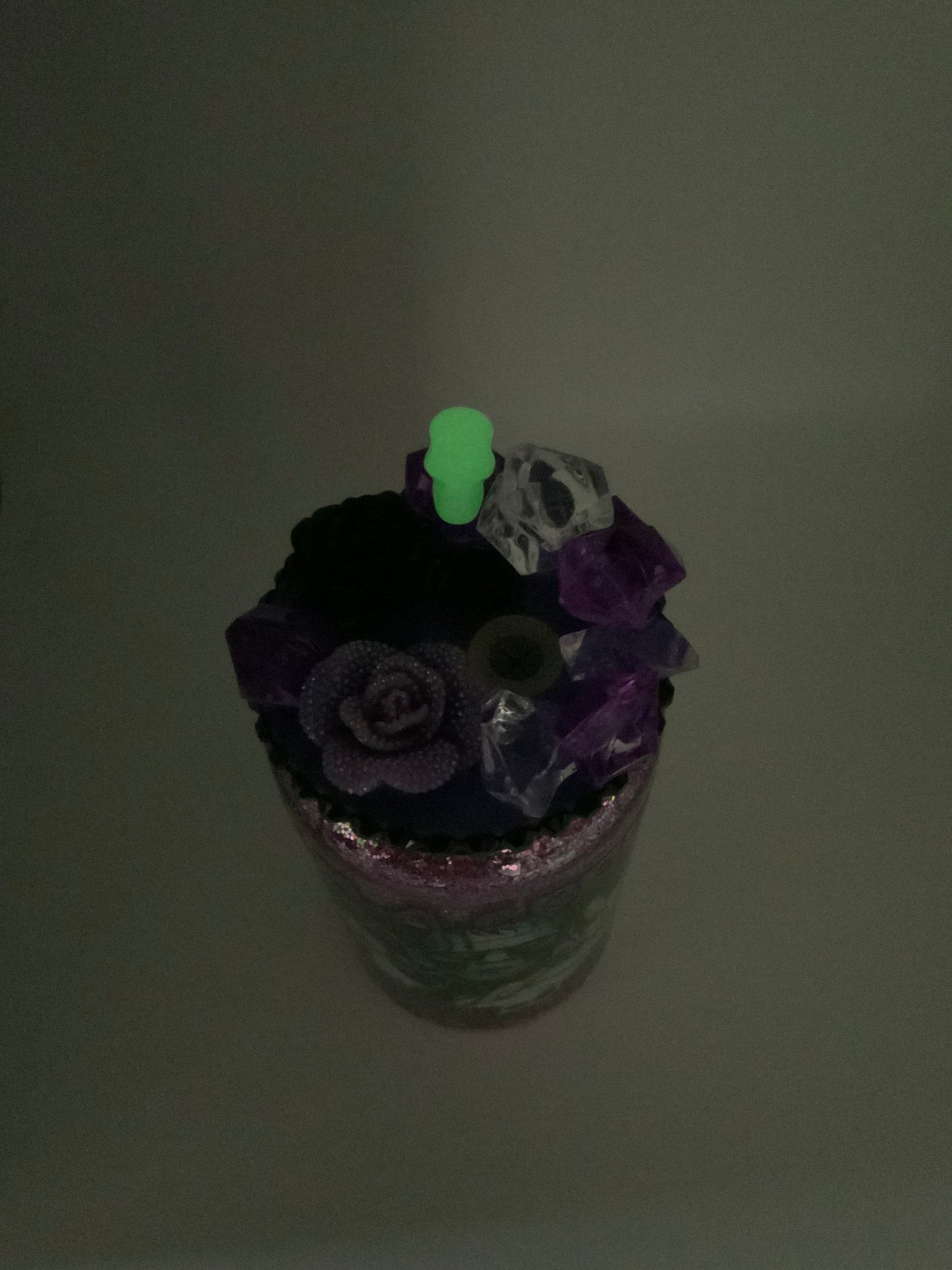 RTS {I’m A Creep I’m A Weirdo} 16 oz Glass Glittered Globe Cup Rhinestone/ Ice Topper
