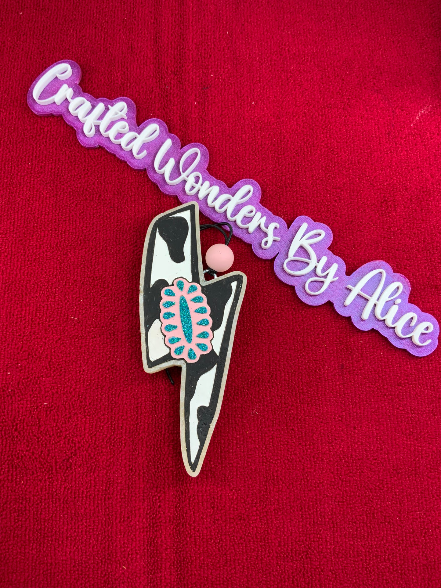 MTO {Cow Print With Jewel Lightening Bolt} Freshie