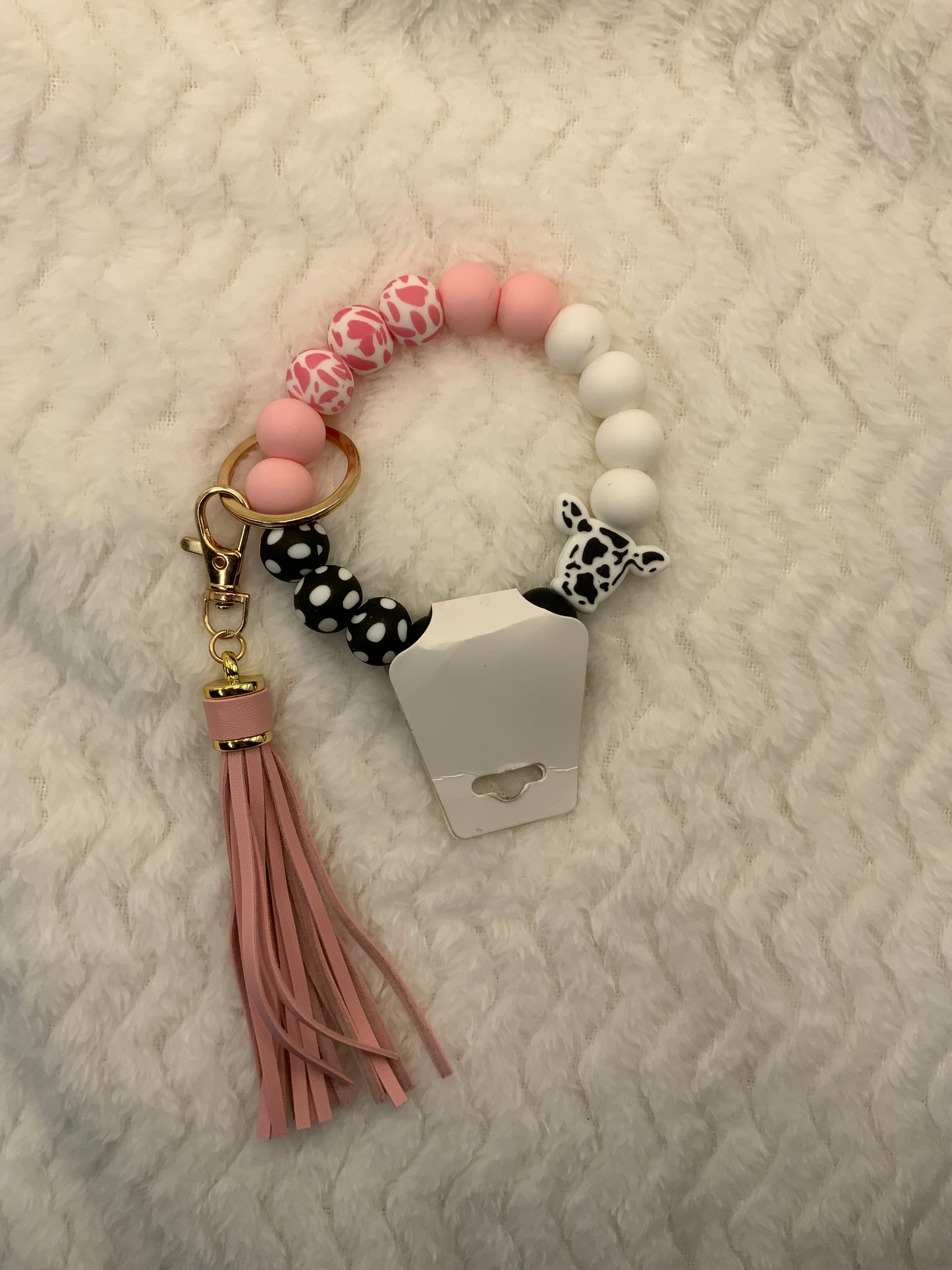 RTS {Pink Cow Print Wristlet}