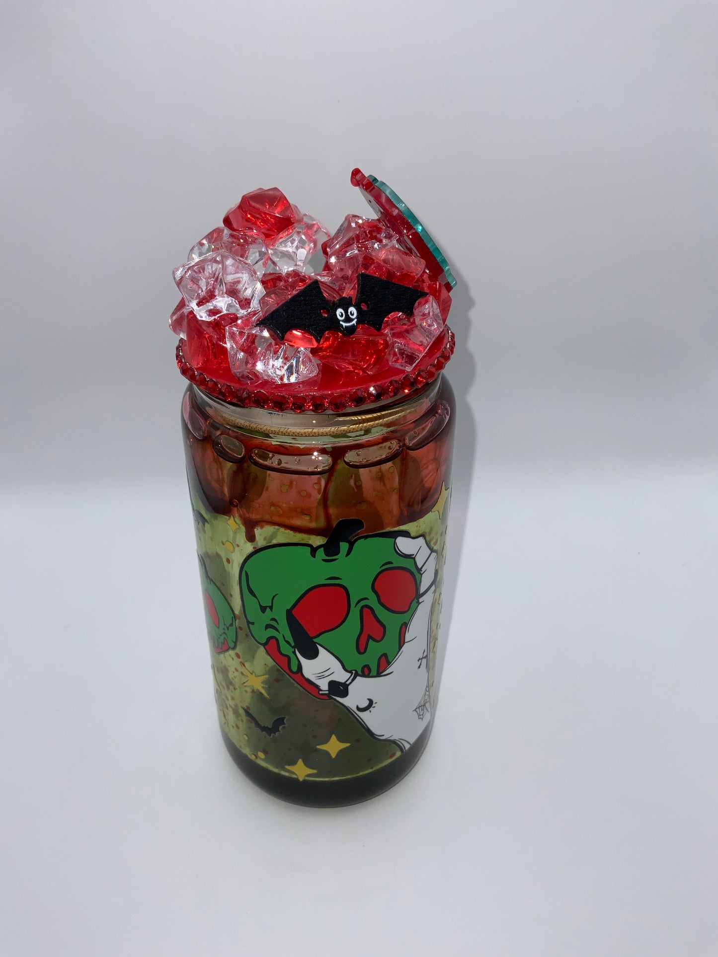 RTS {Poison Apple} 16 oz Glass Blood Drip Globe Cup Rhinestone/Ice Topper