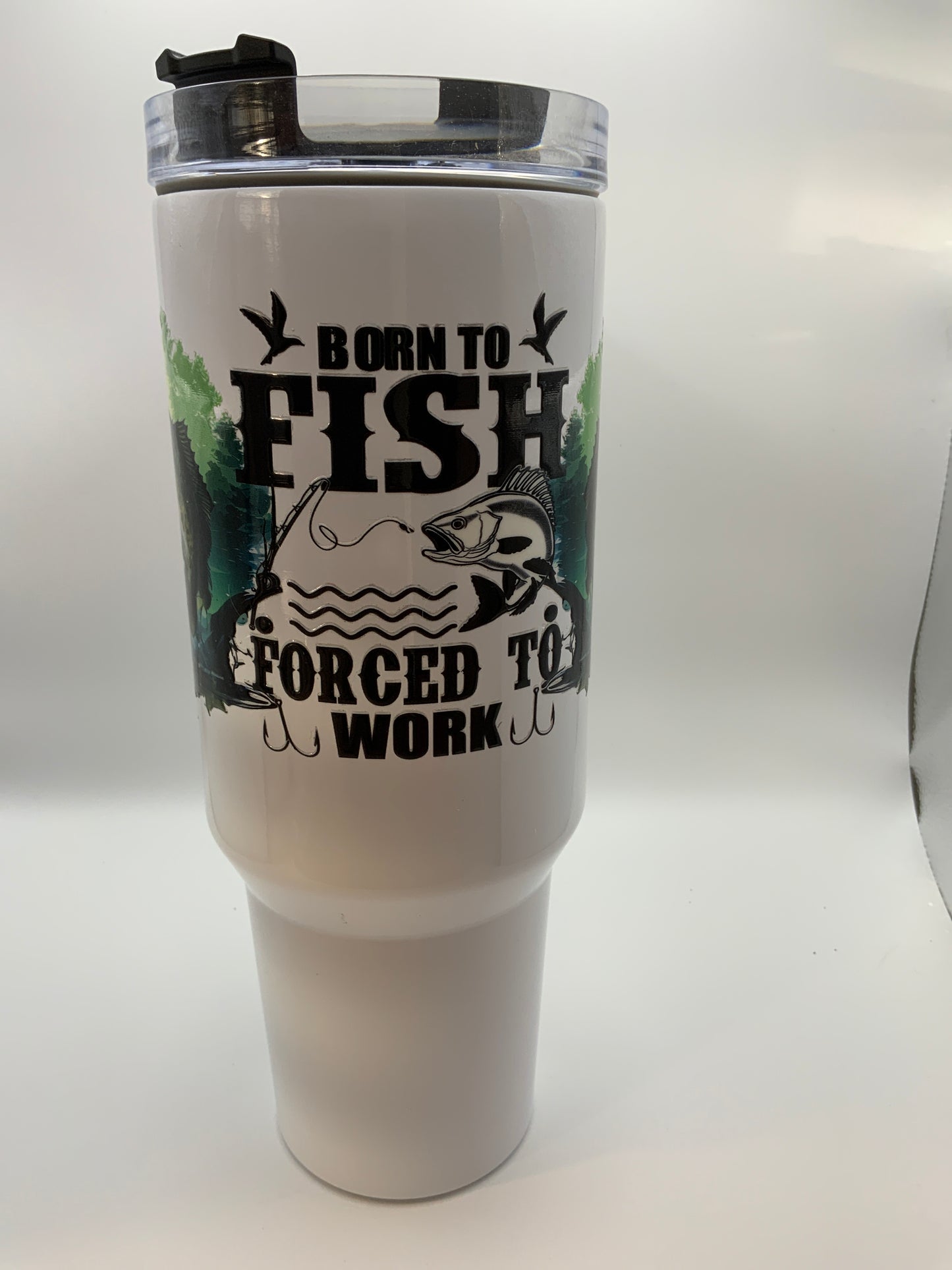RTS {Black Handle Born To Fish} 40 oz