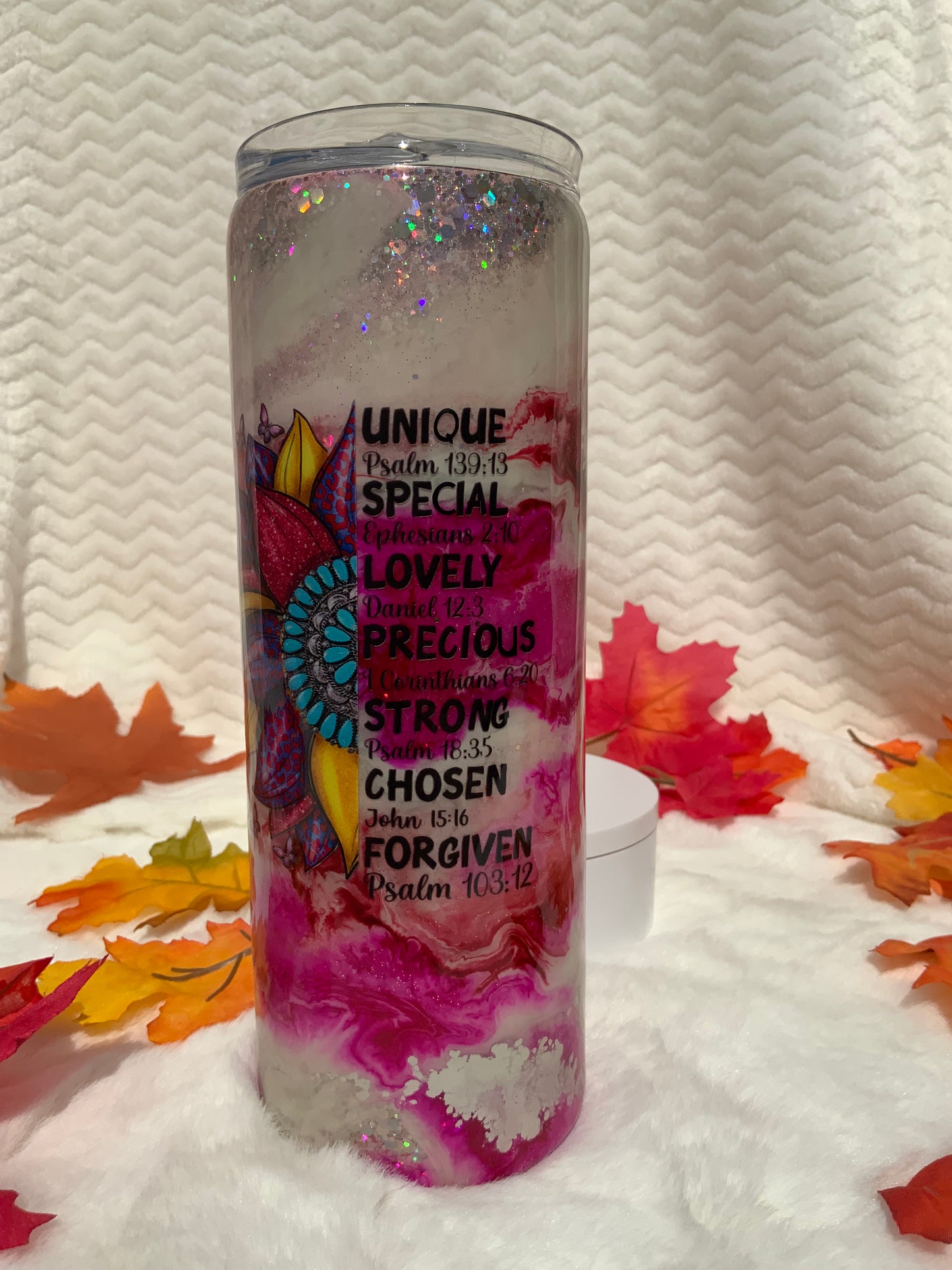 RTS {Unique Special-Pink and White Alcohol Ink} 20 oz Skinny