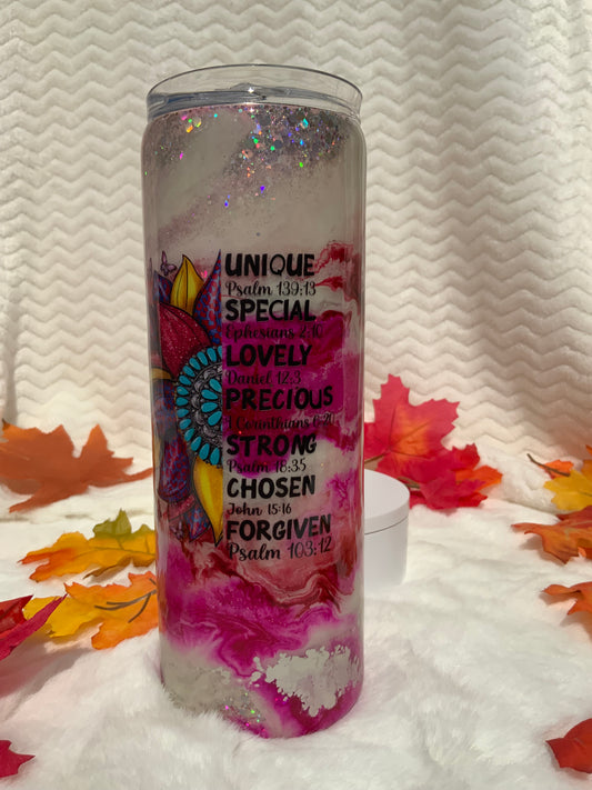 RTS {Unique Special-Pink and White Alcohol Ink} 20 oz Skinny