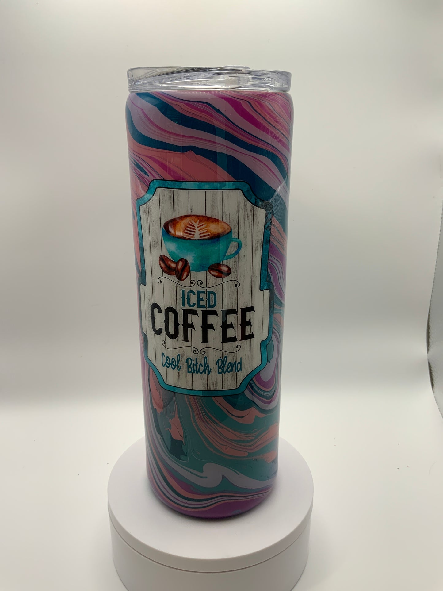 RTS Blue/Pink/White hydro dip {Iced Coffee} 20 oz Skinny