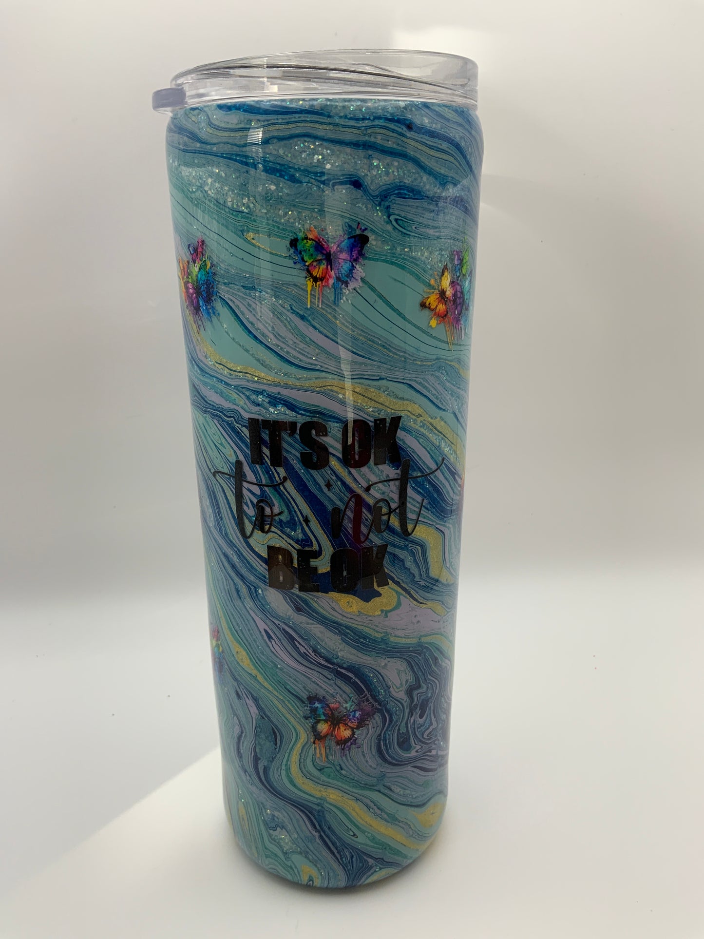 RTS Glitter Base Blue/Gold/Light Blue Hydro Dip {It’s Okay To Not Be Okay} 20 oz Skinny
