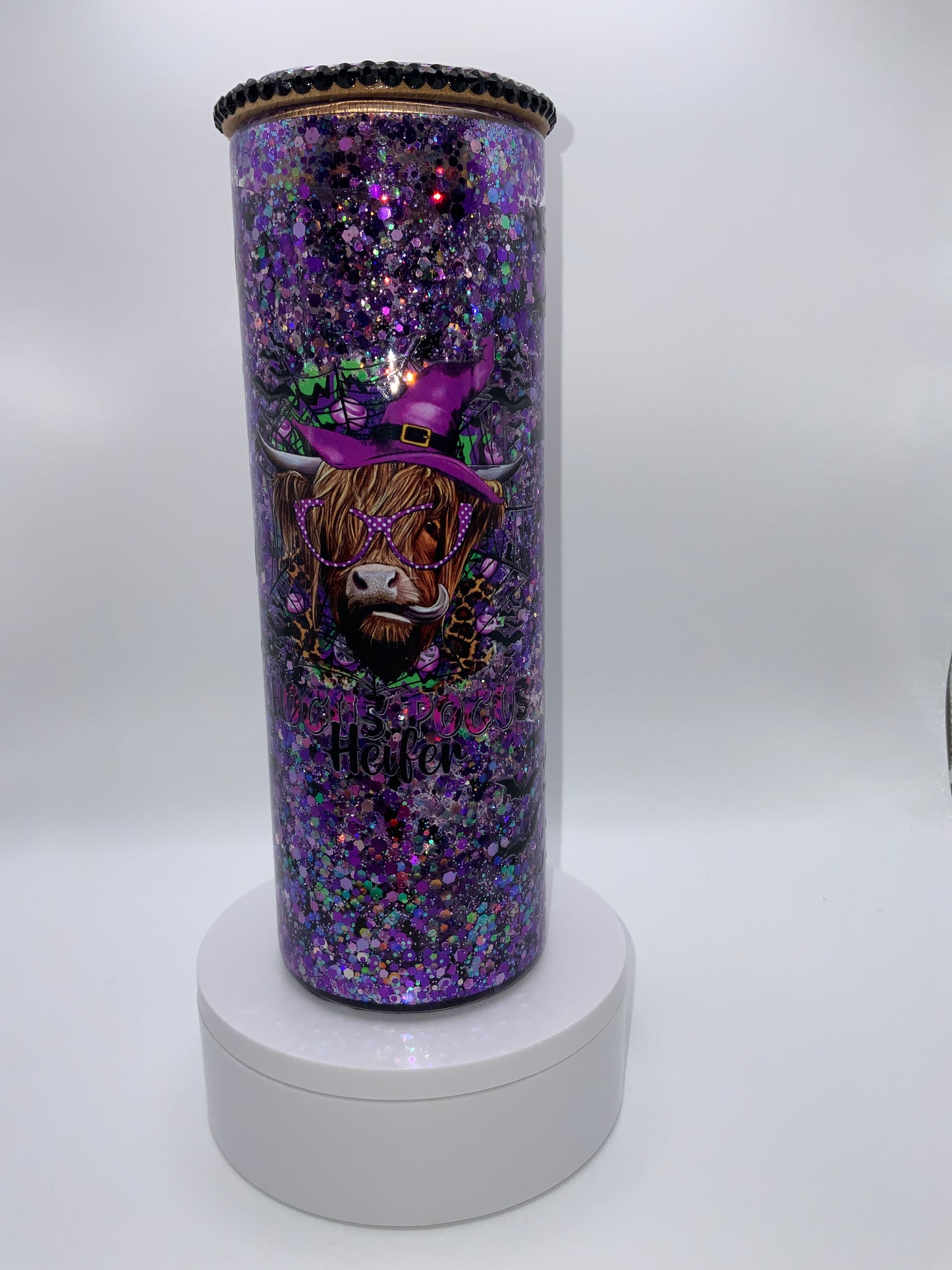 RTS {Hocus Pocus Heifer} 20oz Glass Snow Globe Rhinestone/Glittered Lid