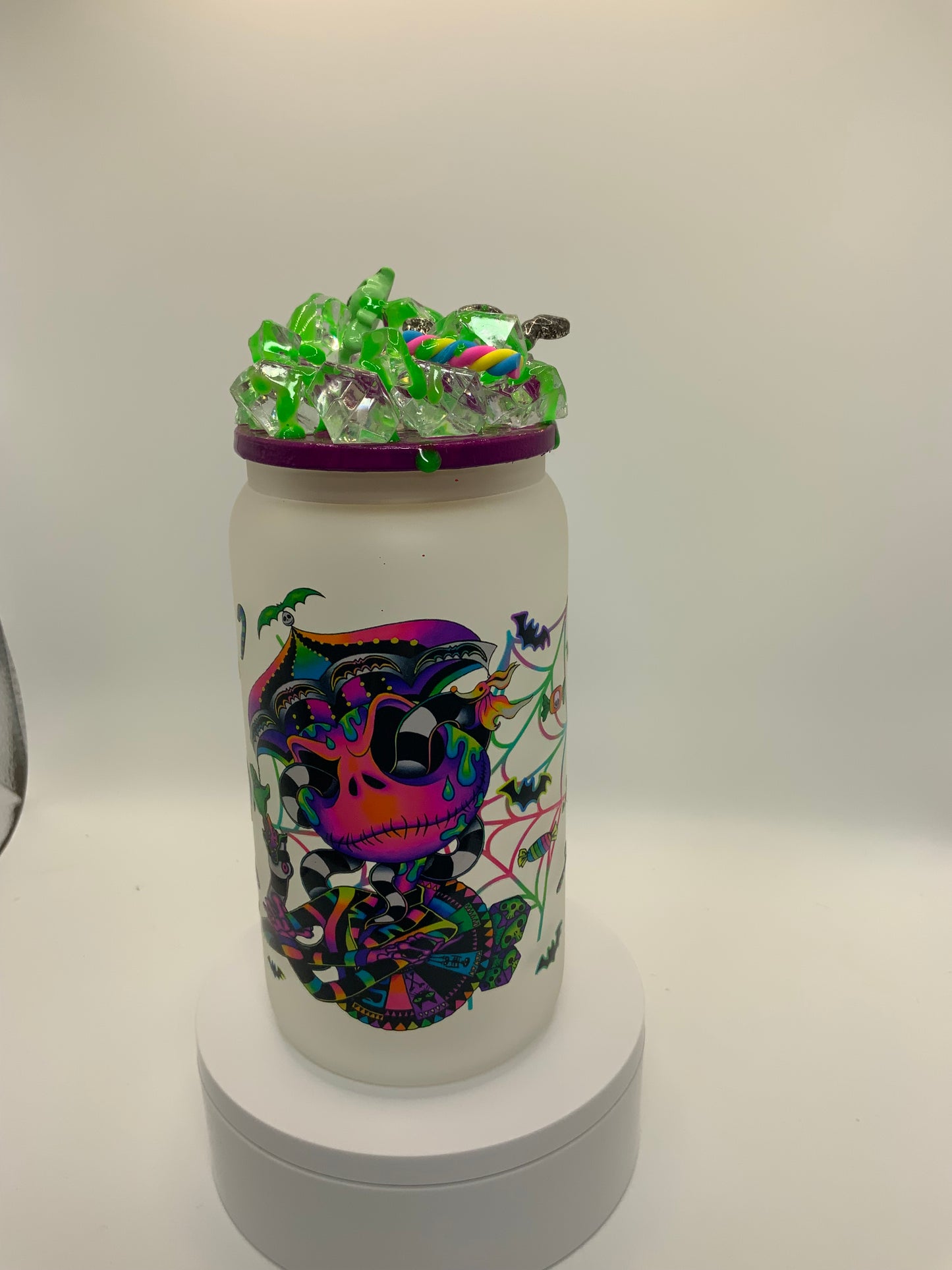 RTS {Jack & Sally Beetle Juice} 16 oz Frosted Glass Cup