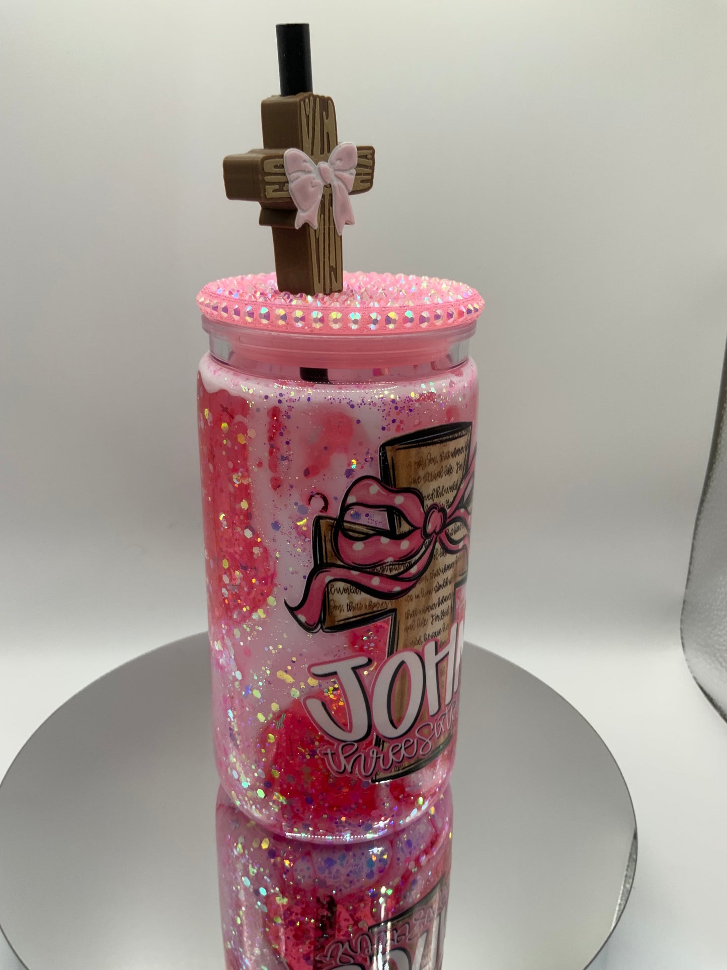 RTS {John 3:16 Acrylic Snow Globe Cup} 16 oz