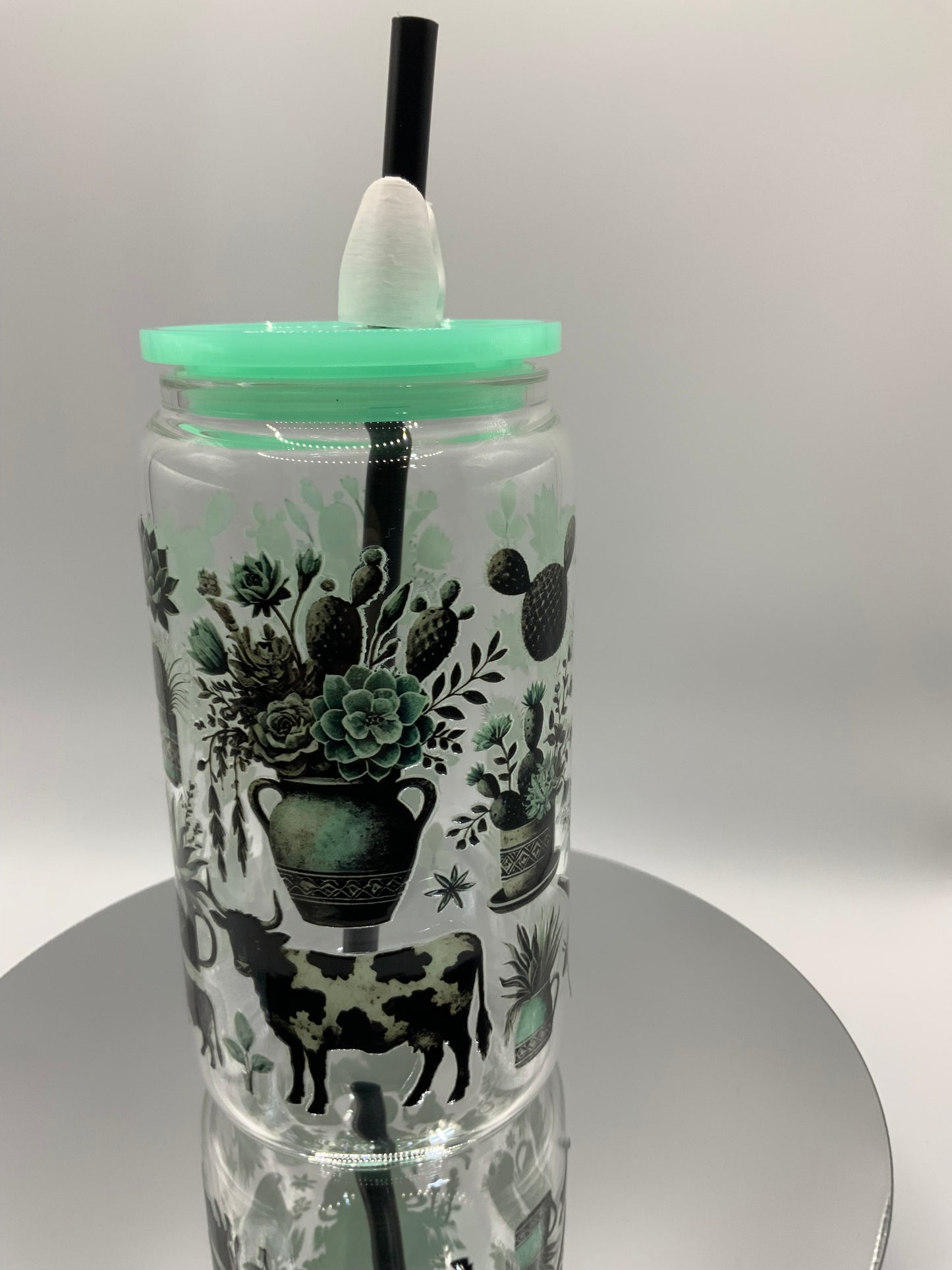 RTS {Cows And Cactus} 16 oz Glass Cup