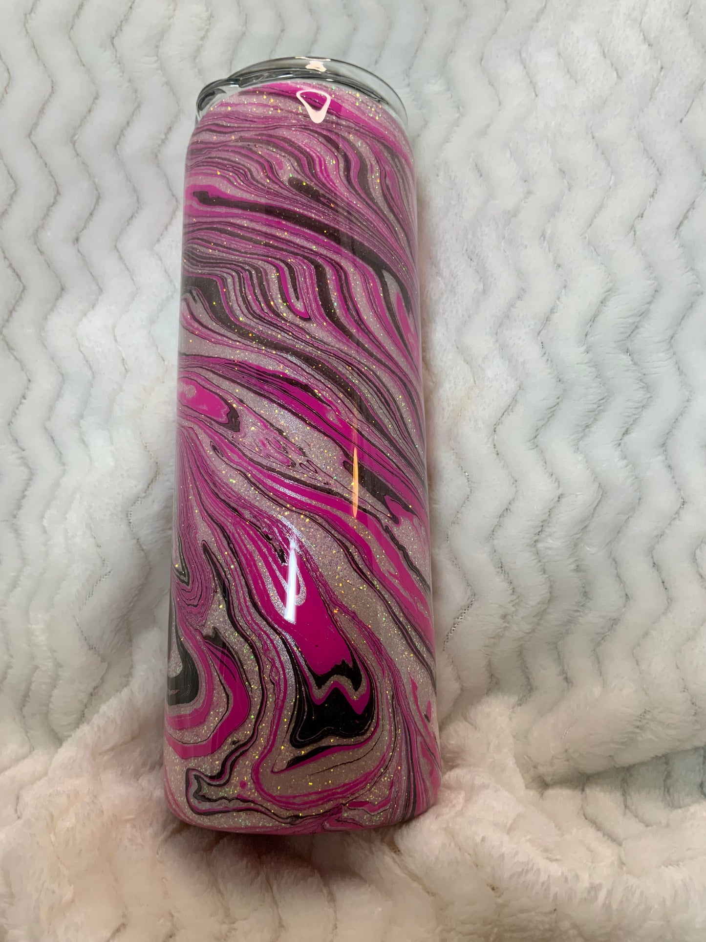 RTS {Beautiful Crazy} Hydro-dip pink, gunmetal, and black 20 oz Skinny