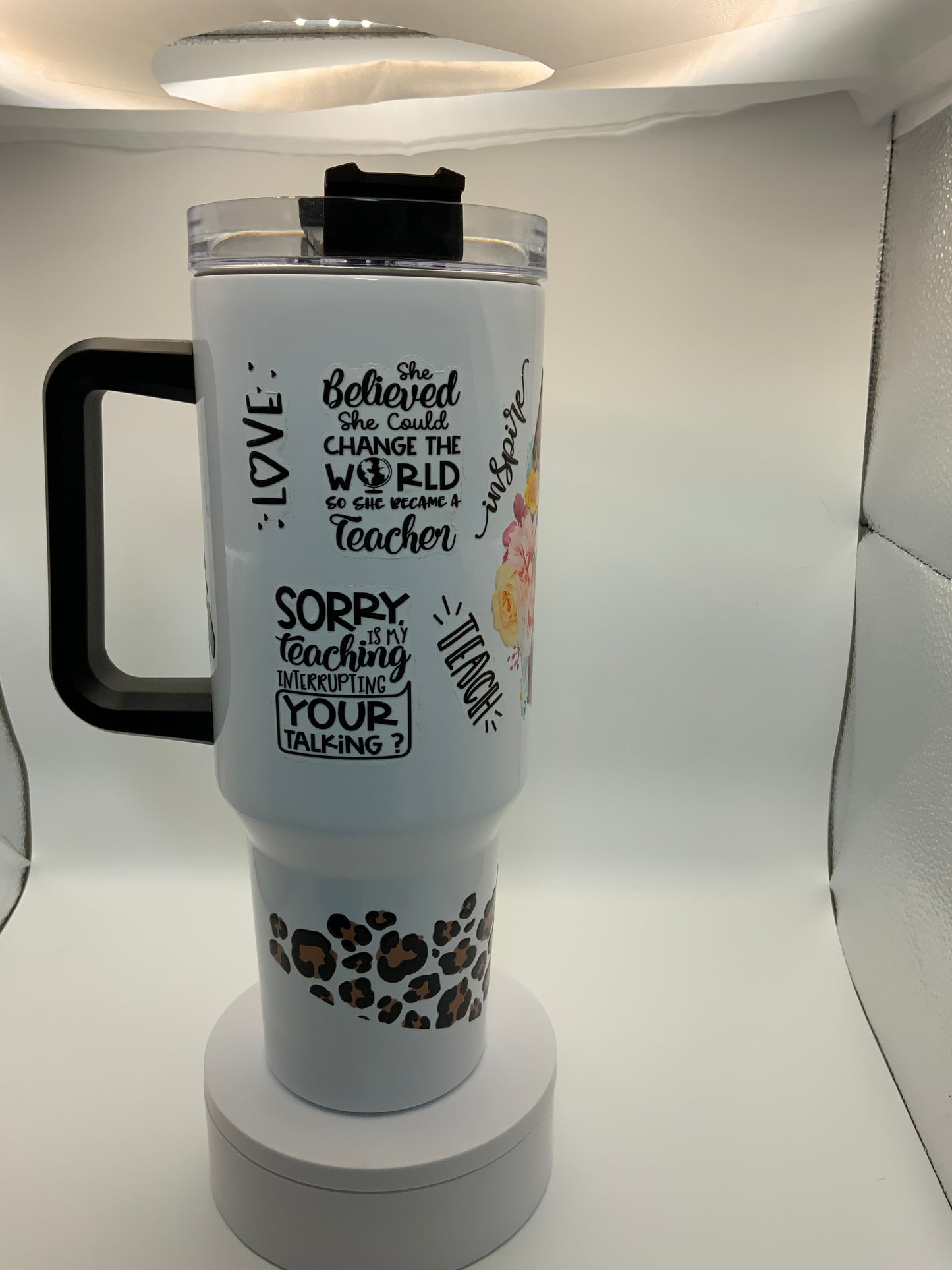 RTS Black Handle {Leopard Teacher} 40 oz