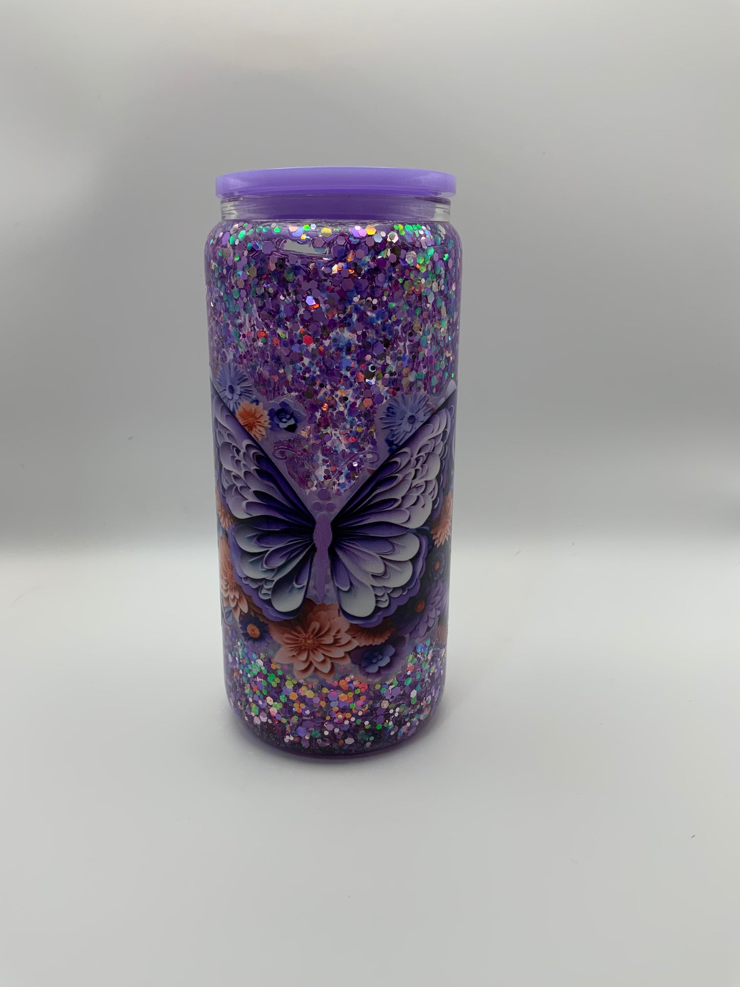 RTS Glass Snow Globe{Purple Butterfly} 16 oz