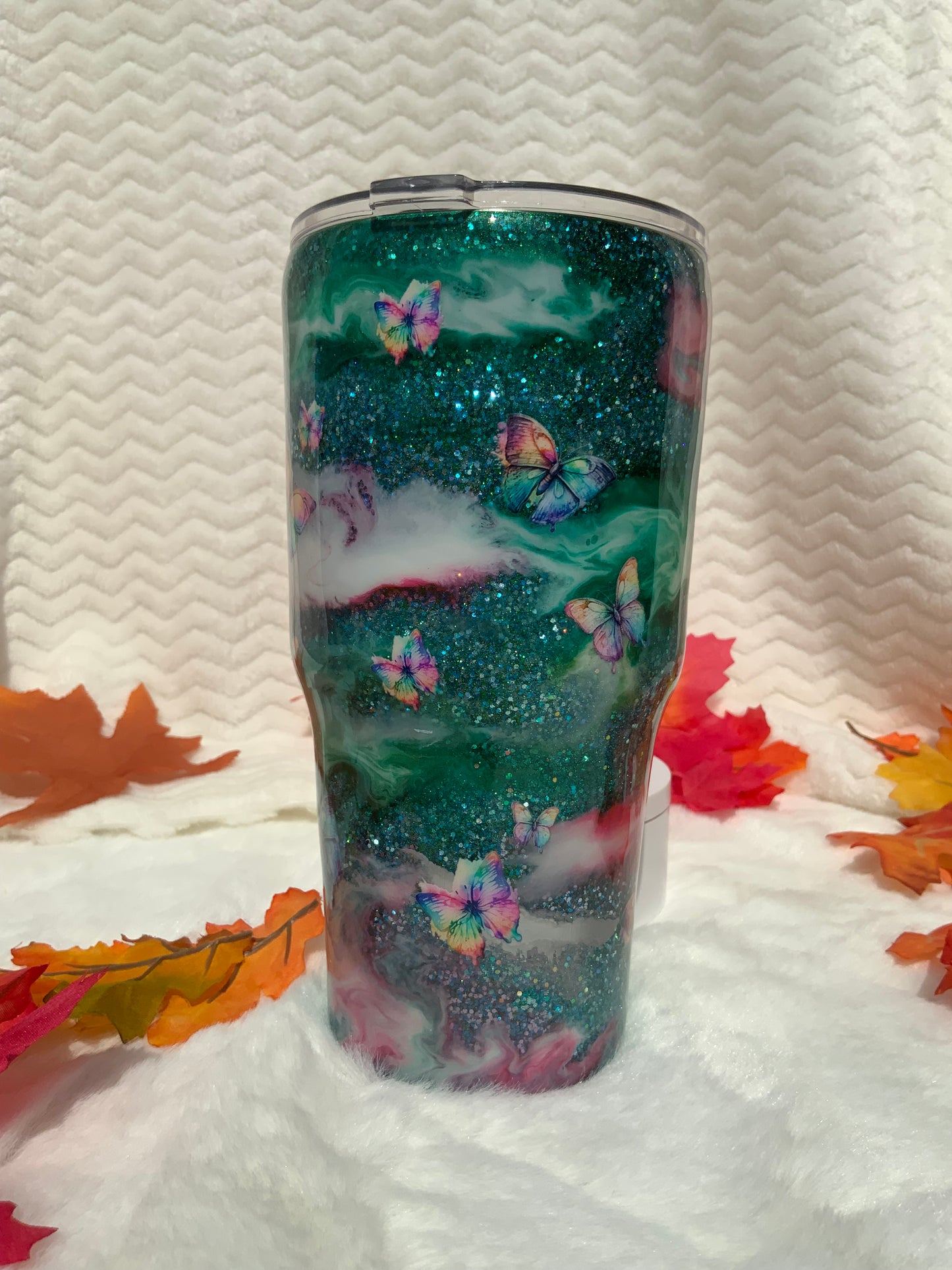 RTS {Colorful Butterflies Pink/Turquoise/White/Silver Base} Alcohol ink 30 oz Modern Curve
