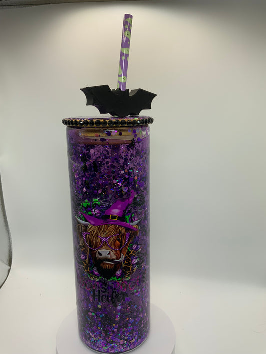 RTS {Hocus Pocus Heifer} 20 oz Glass Snow Globe Rhinestone/ Glittered Lid