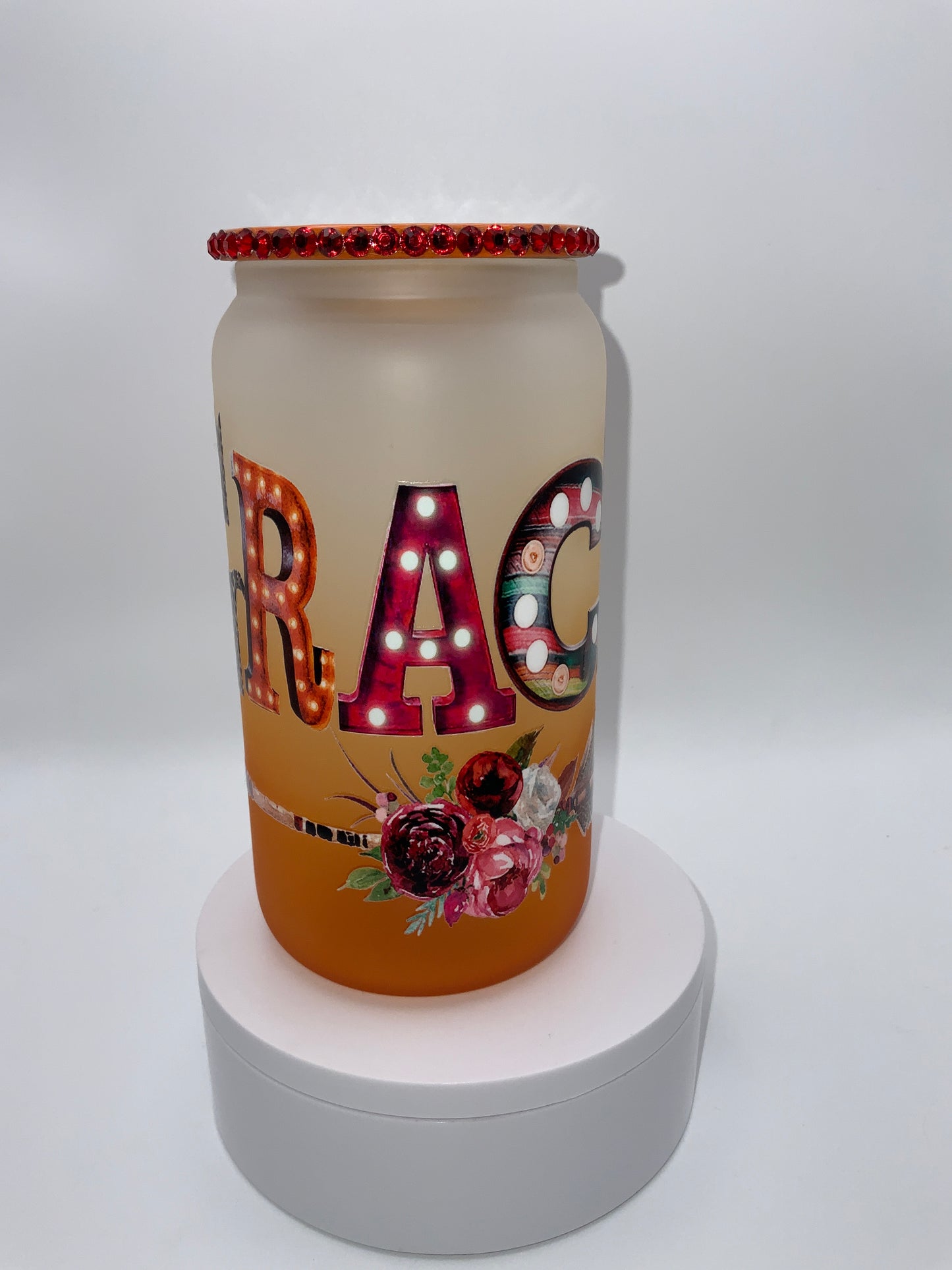 RTS {Grace} 16 oz Ombre Orange Frosted Glass Cup