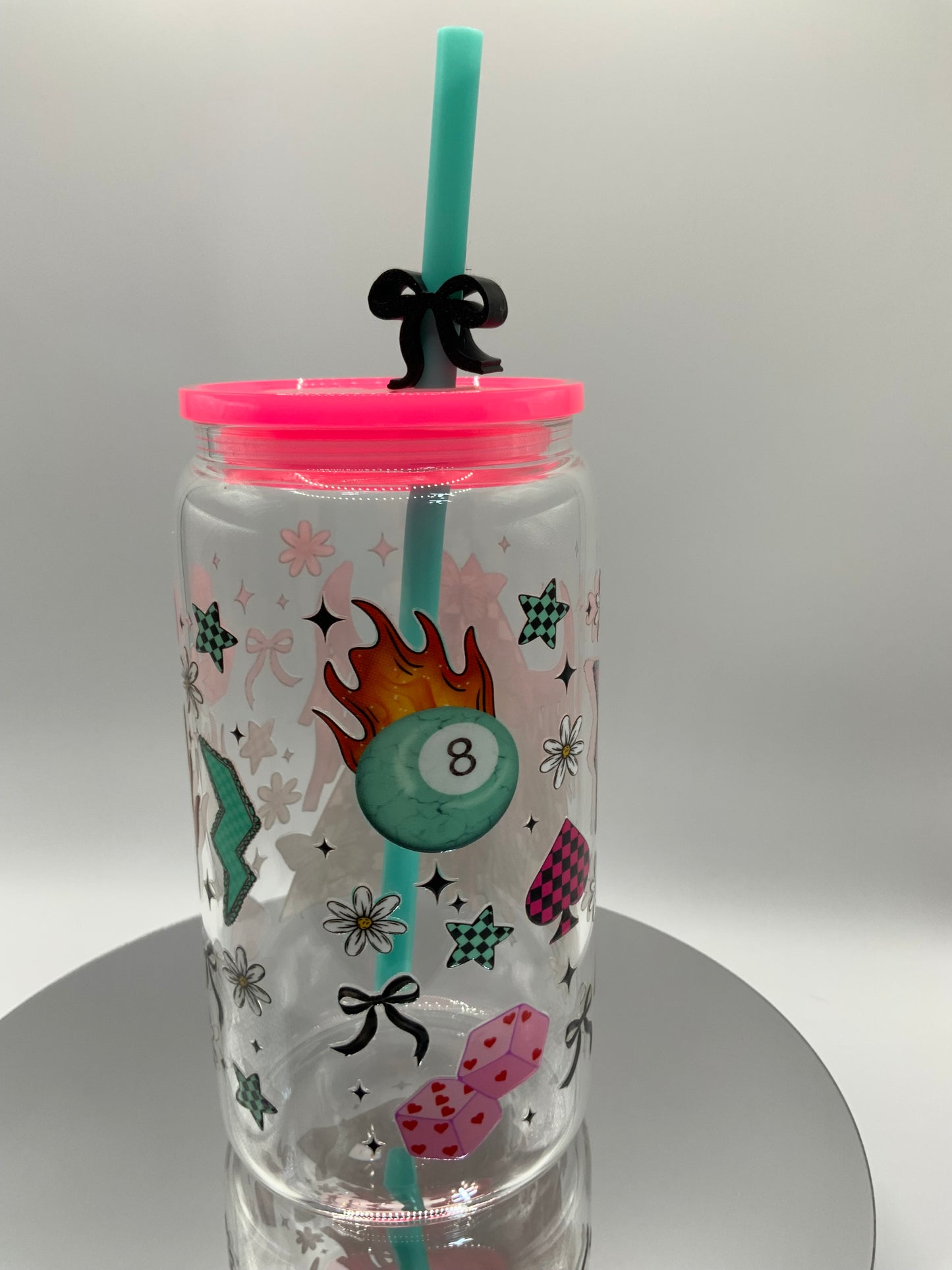 RTS {Bullhead And Eight Ball} 16 oz Glass Cup