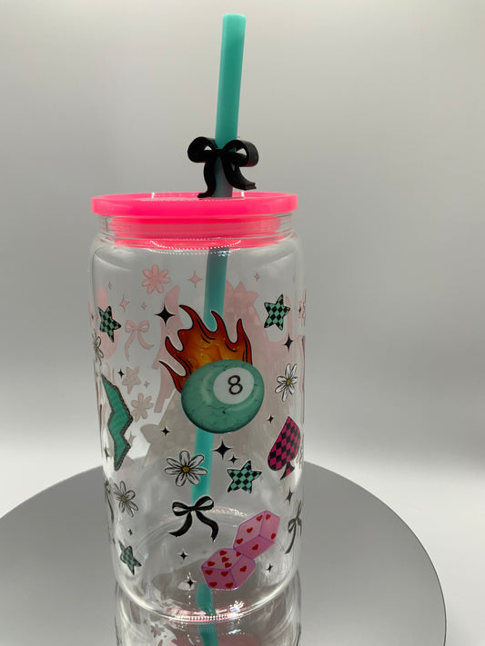RTS {Bullhead And Eight Ball} 16 oz Glass Cup