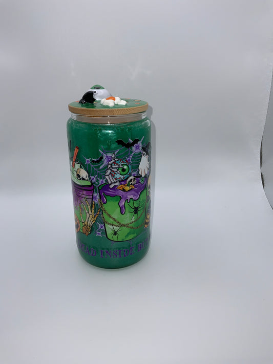 RTS {Dead Inside But Spiced} 16 oz Glass Lava Cup Decorative Lid