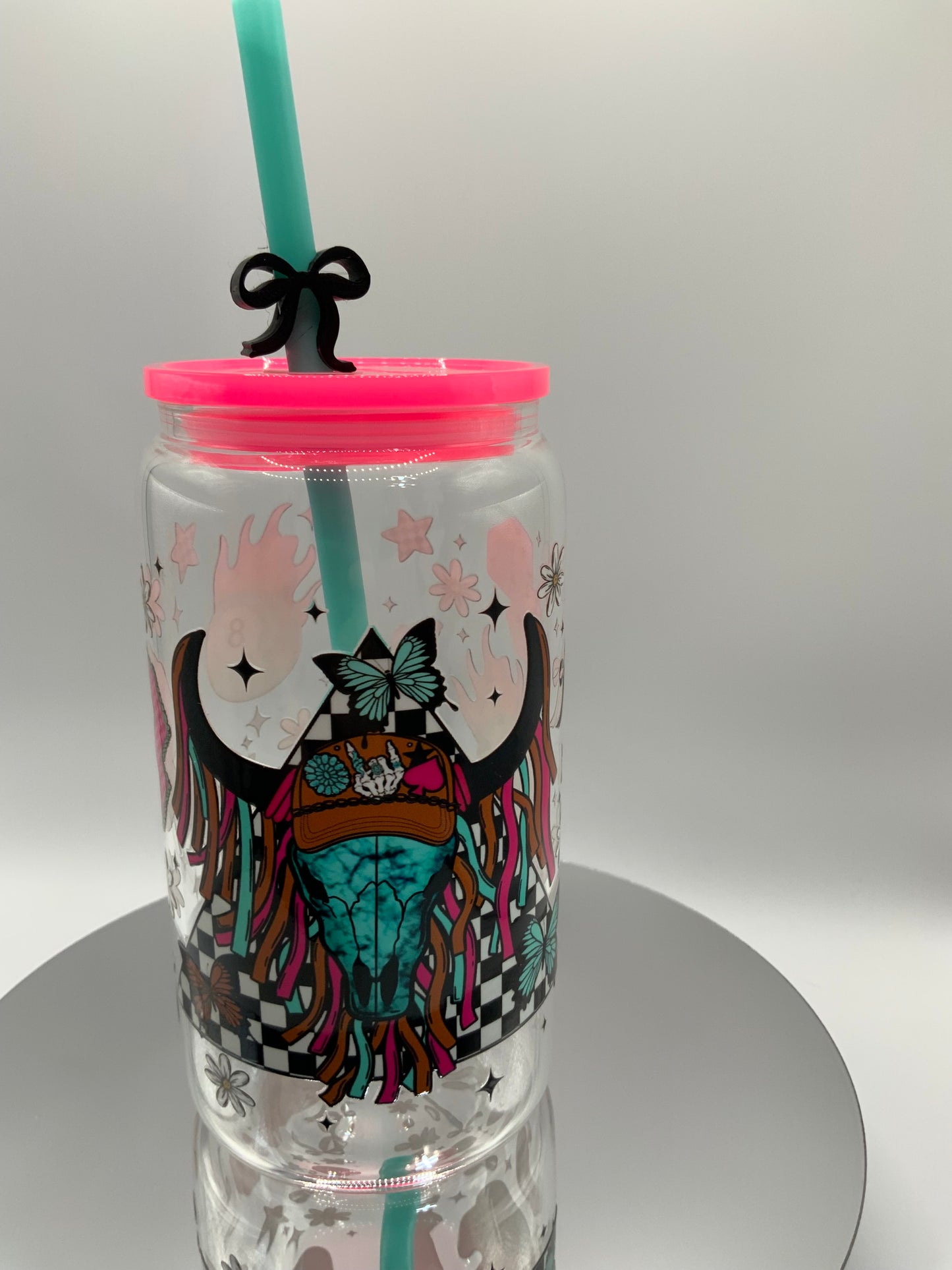 RTS {Bullhead And Eight Ball} 16 oz Glass Cup