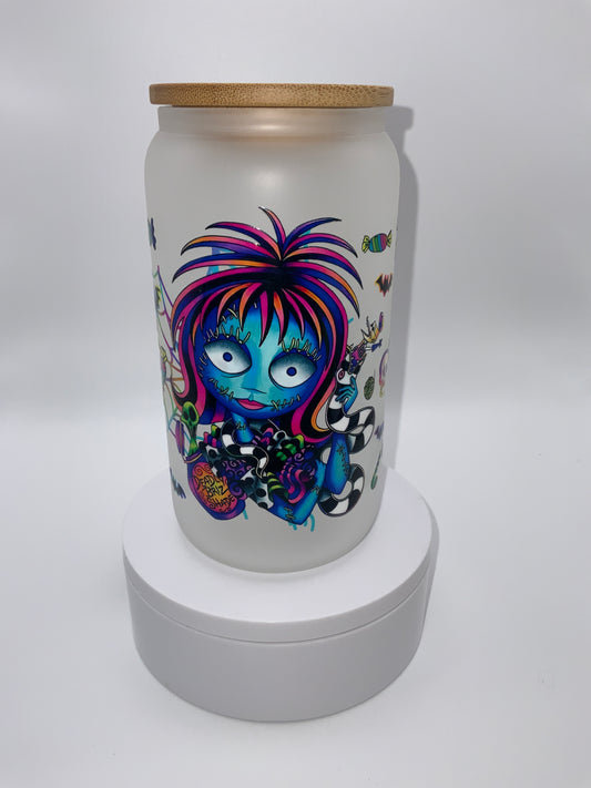 RTS {Jack & Sally Beetle Juice} 16 oz Frosted Glass Cup