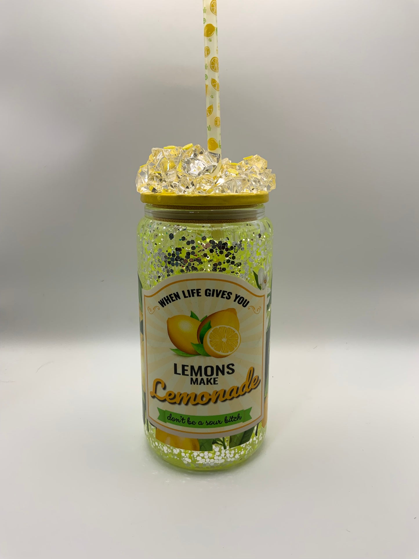 RTS Glass Snow Globe{When Life Gives You Lemons Make Lemonade} 16 oz