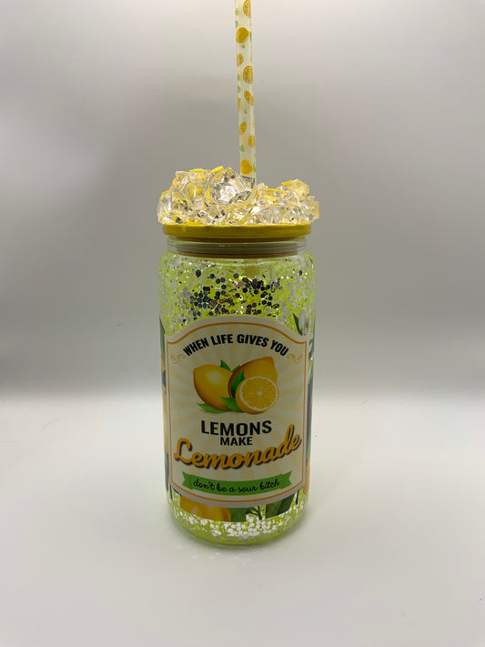 RTS Glass Snow Globe{When Life Gives You Lemons Make Lemonade} 16 oz