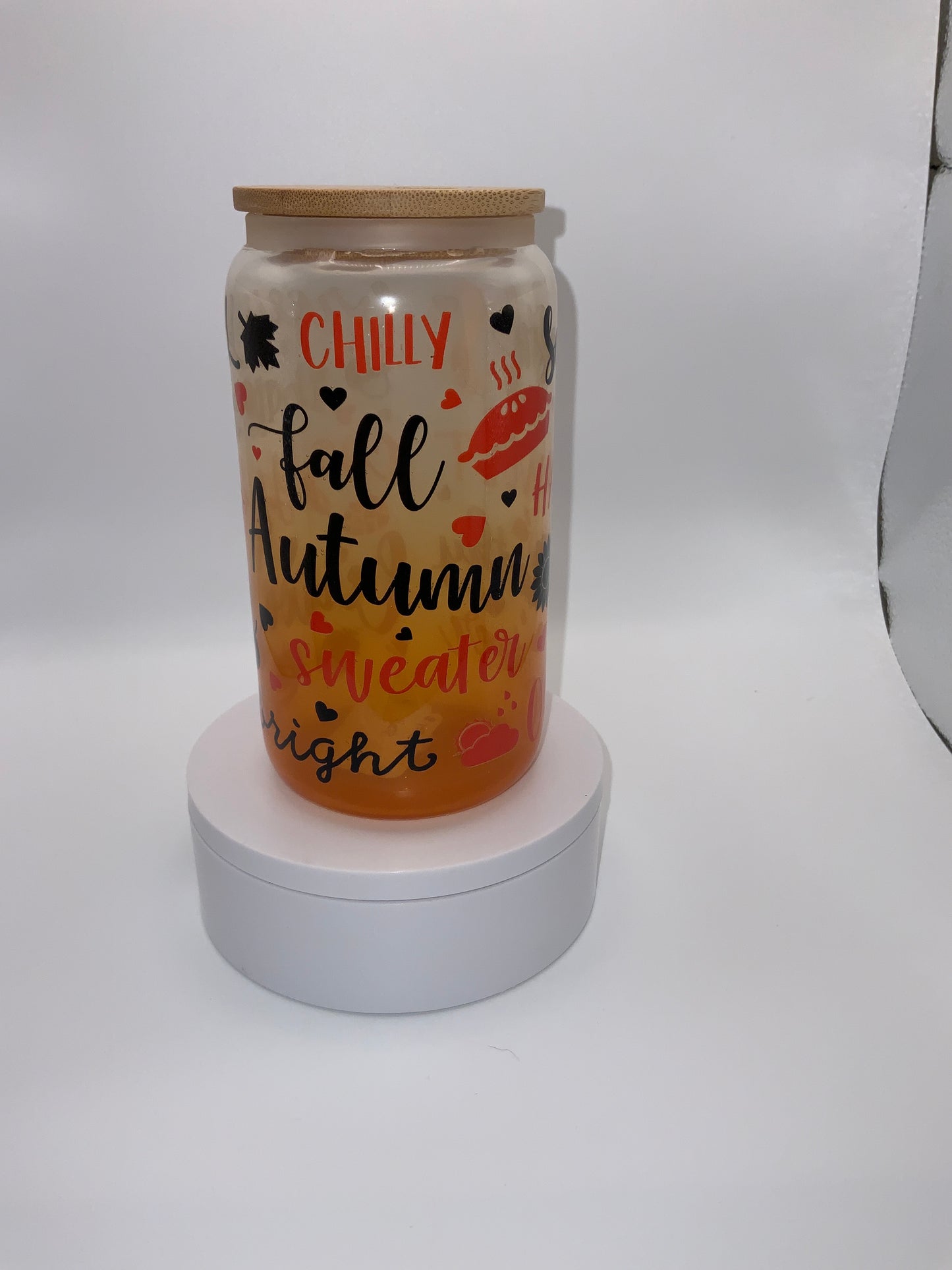 RTS {Fall, Leaves, Harvest} 16 oz Orange Ombré Glass Cup