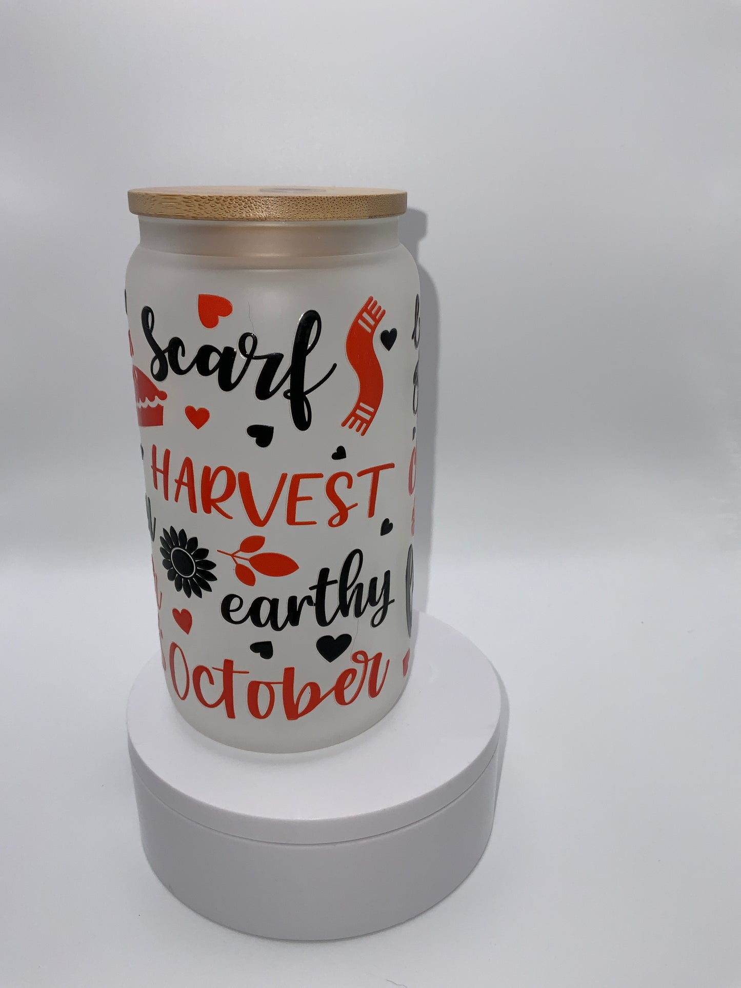 RTS {Fall, Leaves, Maple, Cozy} 16 oz Frosted Glass Cup