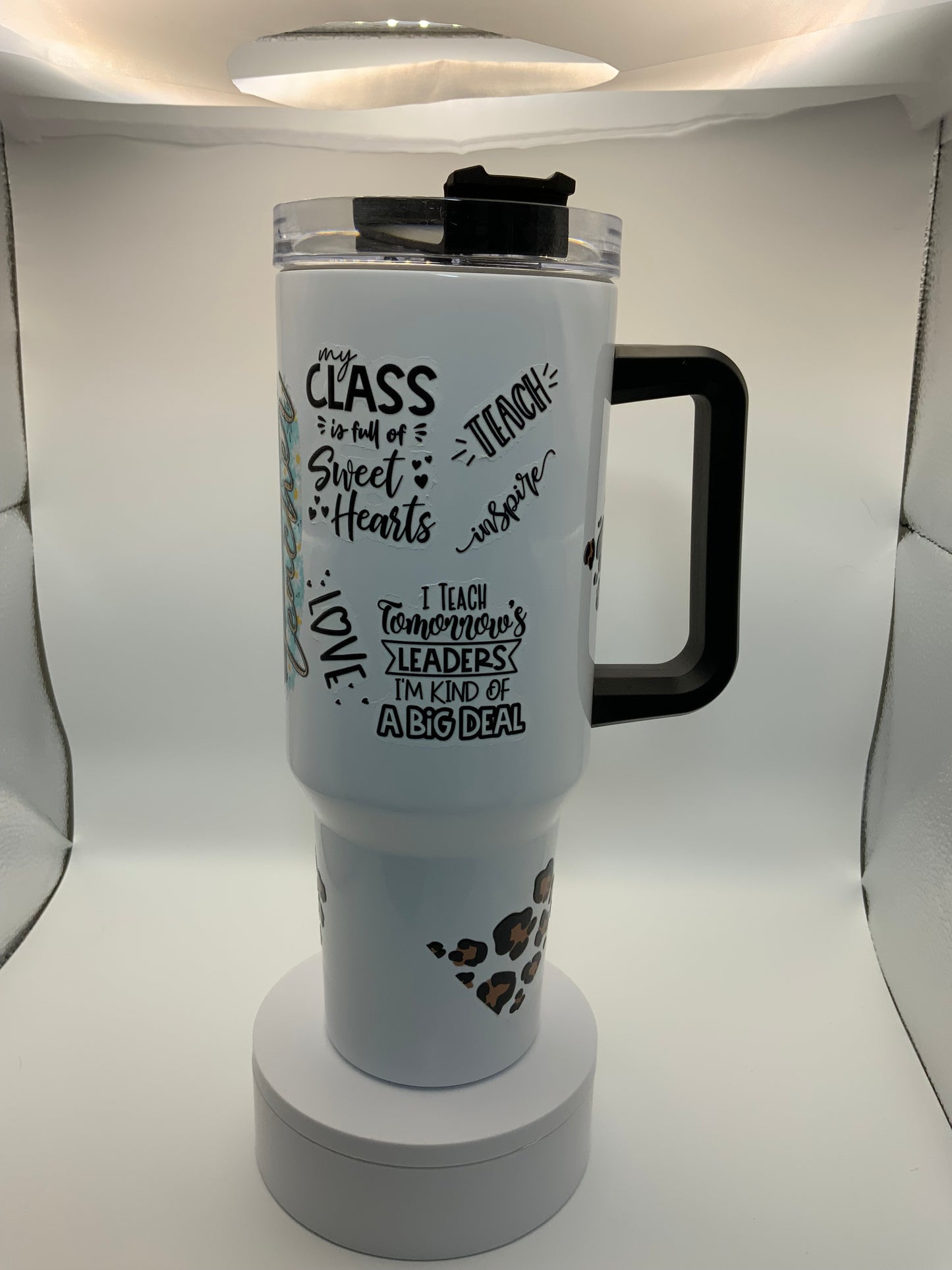 RTS Black Handle {Leopard Teacher} 40 oz