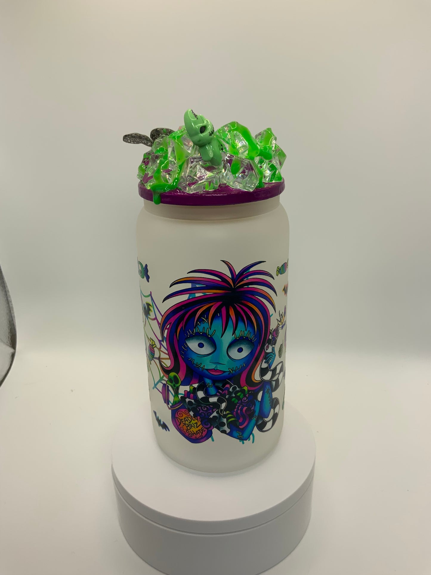 RTS {Jack & Sally Beetle Juice} 16 oz Frosted Glass Cup