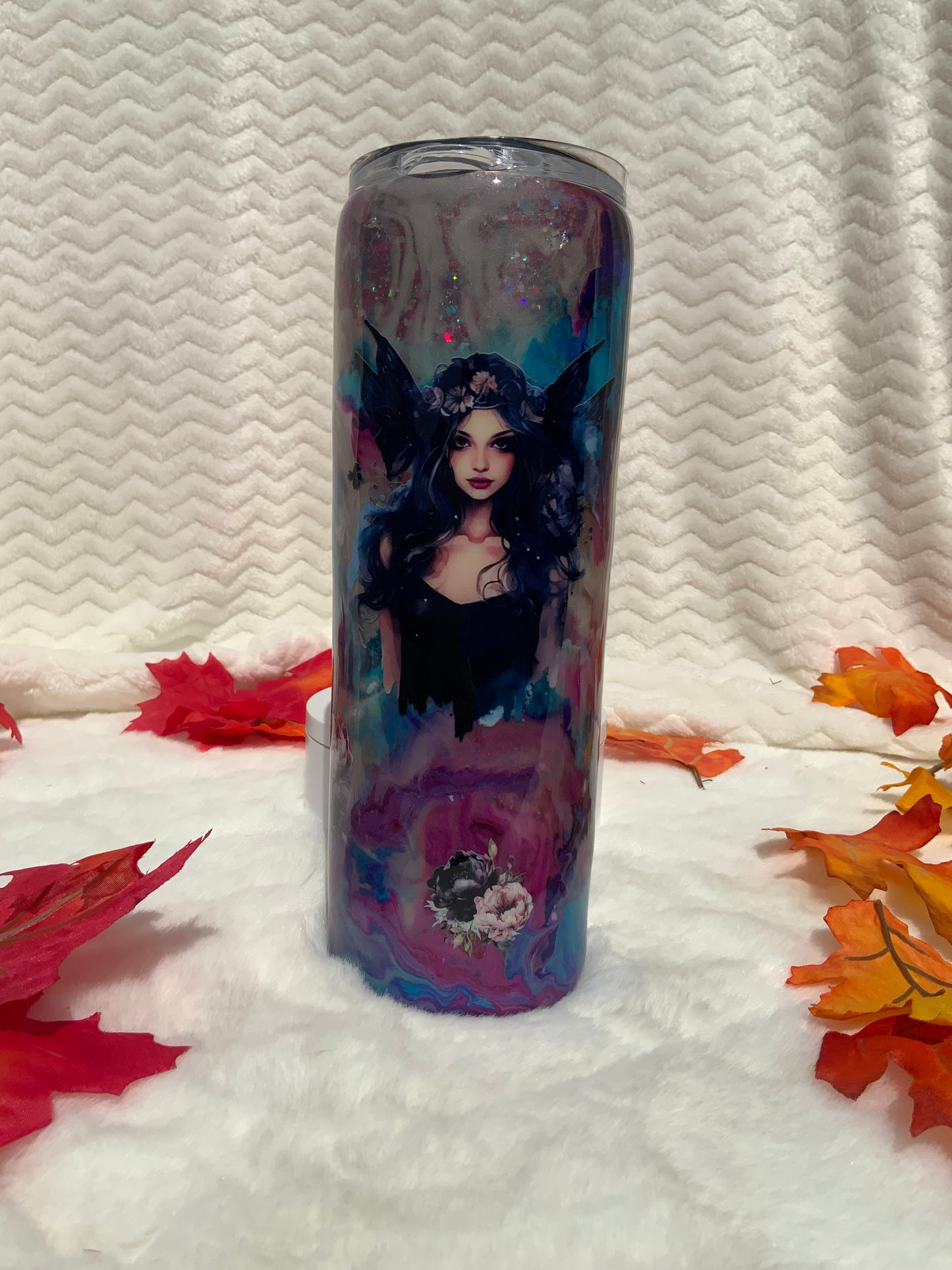 RTS {Black Winged Girl} alcohol ink 20 oz Skinny
