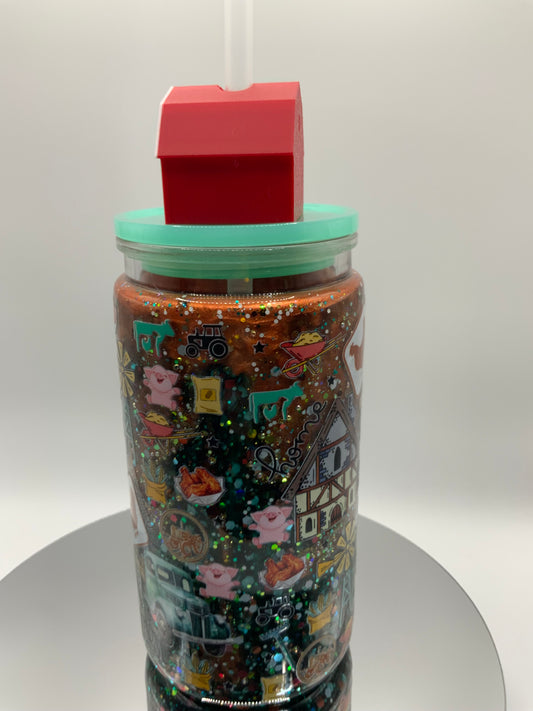 RTS {Farm Animals And Blue Truck Acrylic Snow Globe Cup} 16 oz