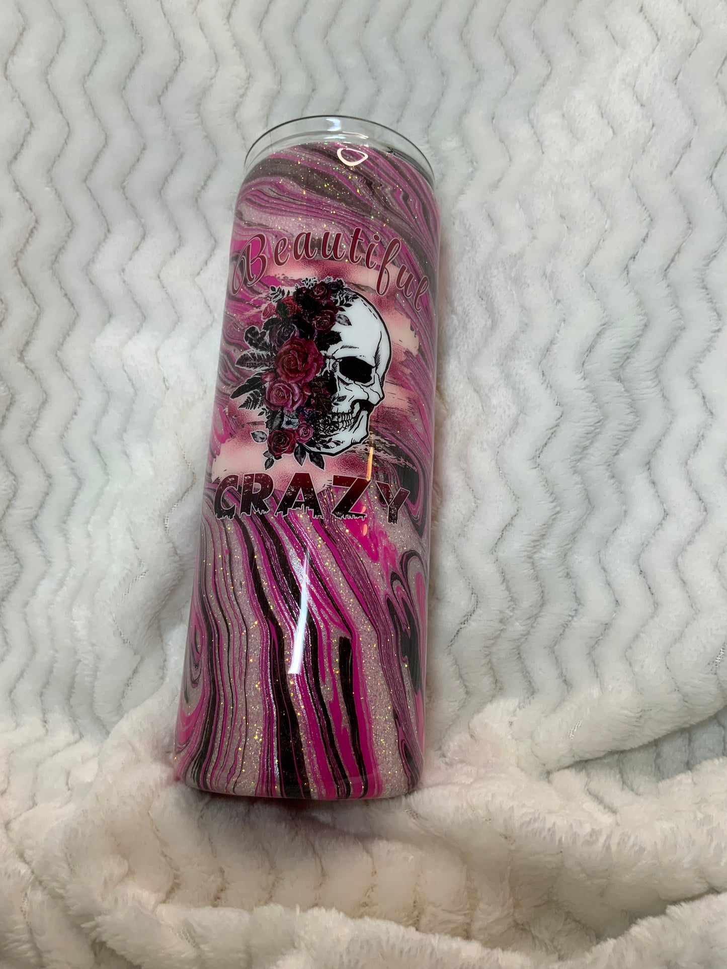 RTS {Beautiful Crazy} Hydro-dip pink, gunmetal, and black 20 oz Skinny