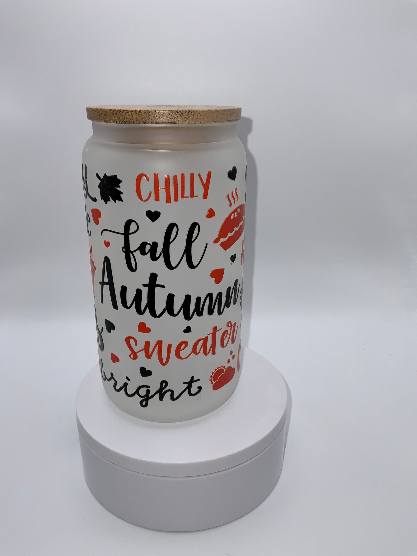 RTS {Fall, Leaves, Maple, Cozy} 16 oz Frosted Glass Cup