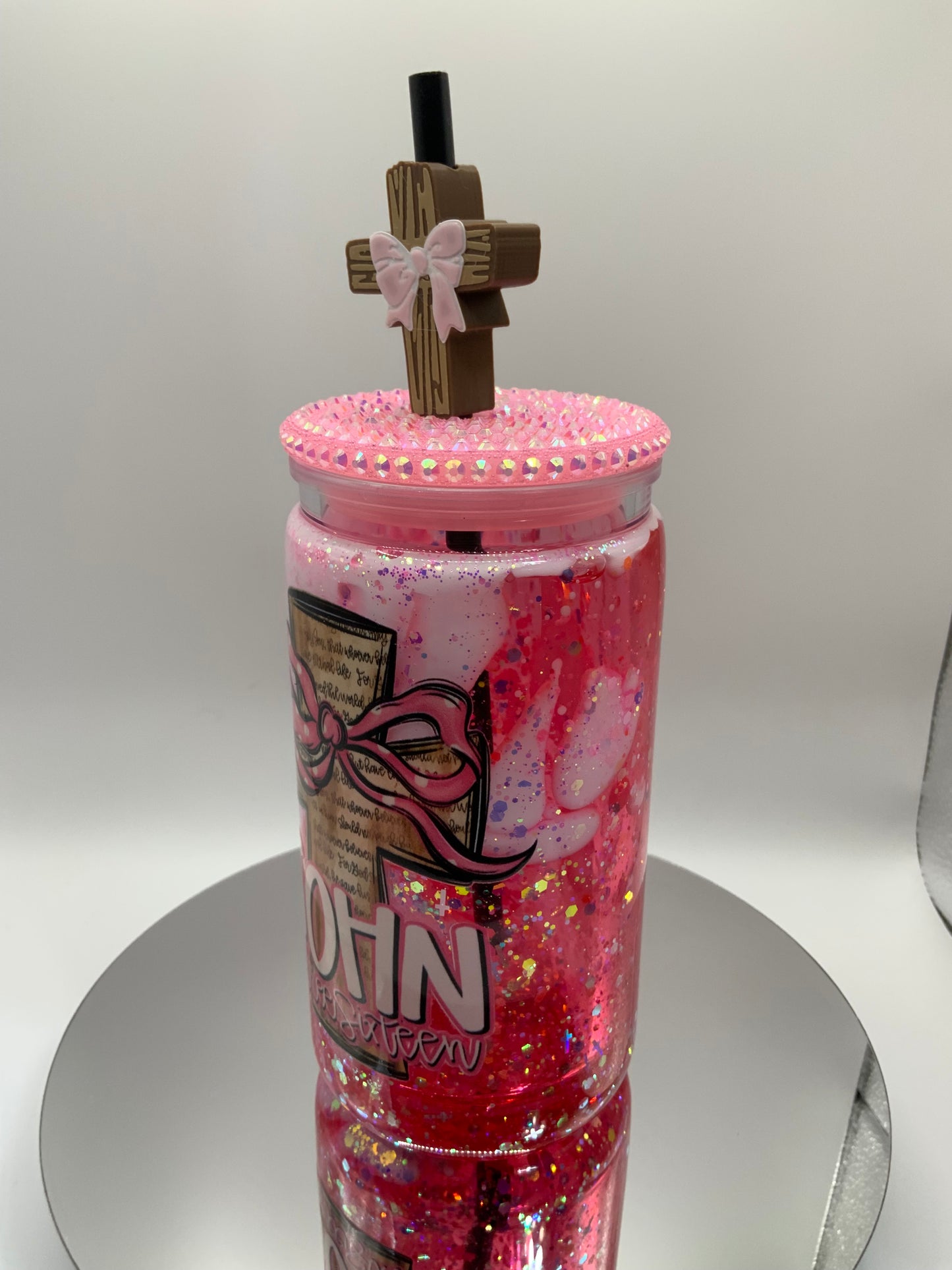 RTS {John 3:16 Acrylic Snow Globe Cup} 16 oz