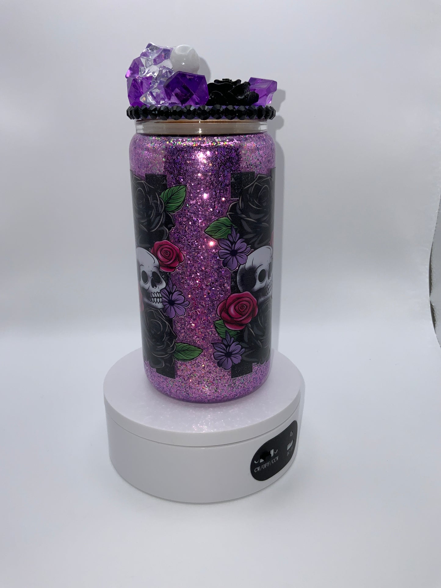 RTS {I’m A Creep I’m A Weirdo} 16 oz Glass Glittered Globe Cup Rhinestone/ Ice Topper