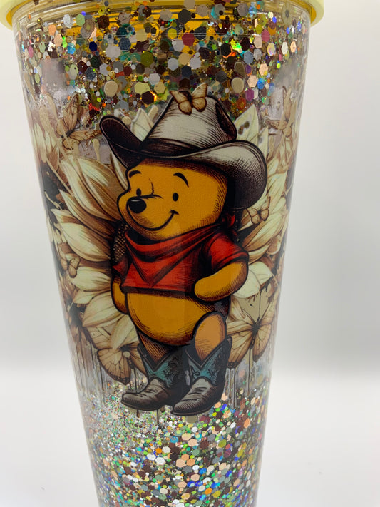 RTS {Cowboy Pooh Acrylic Snow Globe Cup} 16 oz