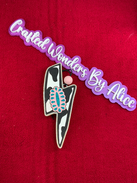 MTO {Cow Print With Jewel Lightening Bolt} Freshie
