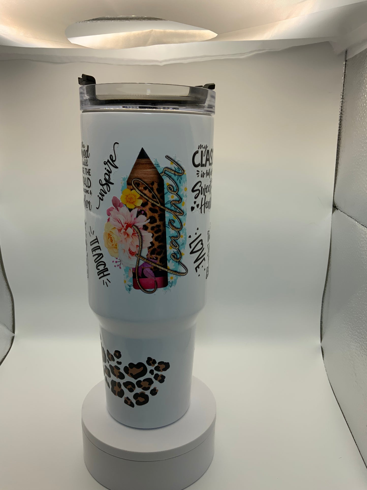 RTS Black Handle {Leopard Teacher} 40 oz