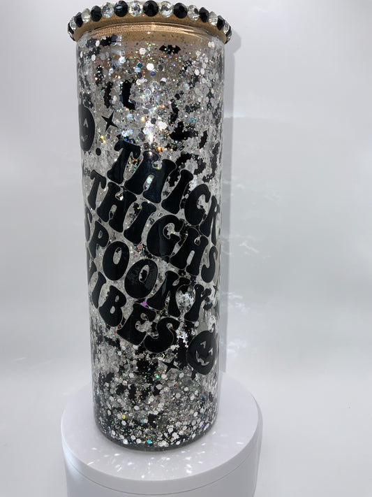 RTS {Thick Thighs Spooky Vibes} 20 oz Glass Snow Globe Rhinestone/ Glittered Lid