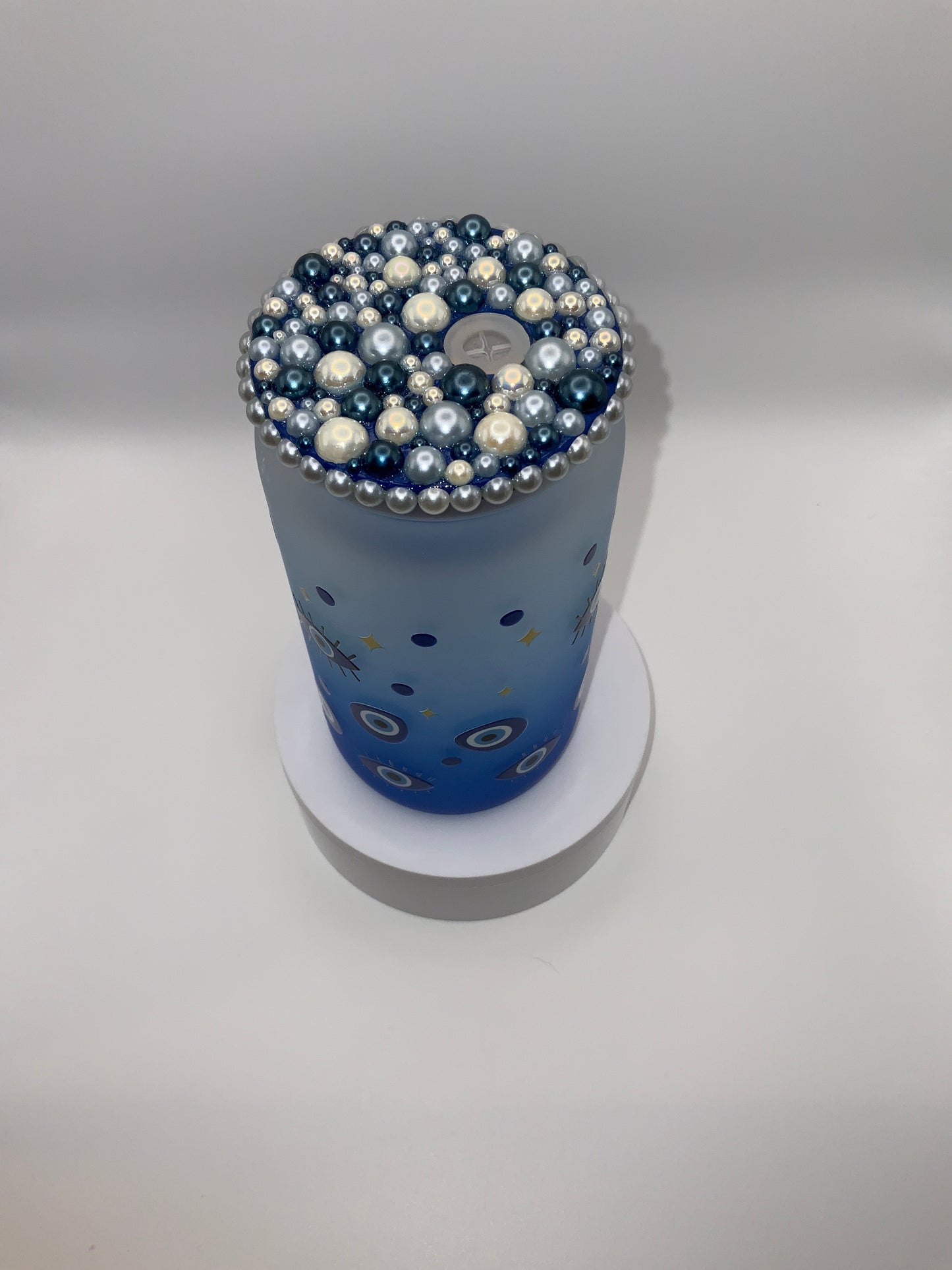 RTS {Evil Eye} 16 oz Glass Cup Rhinestone Lid