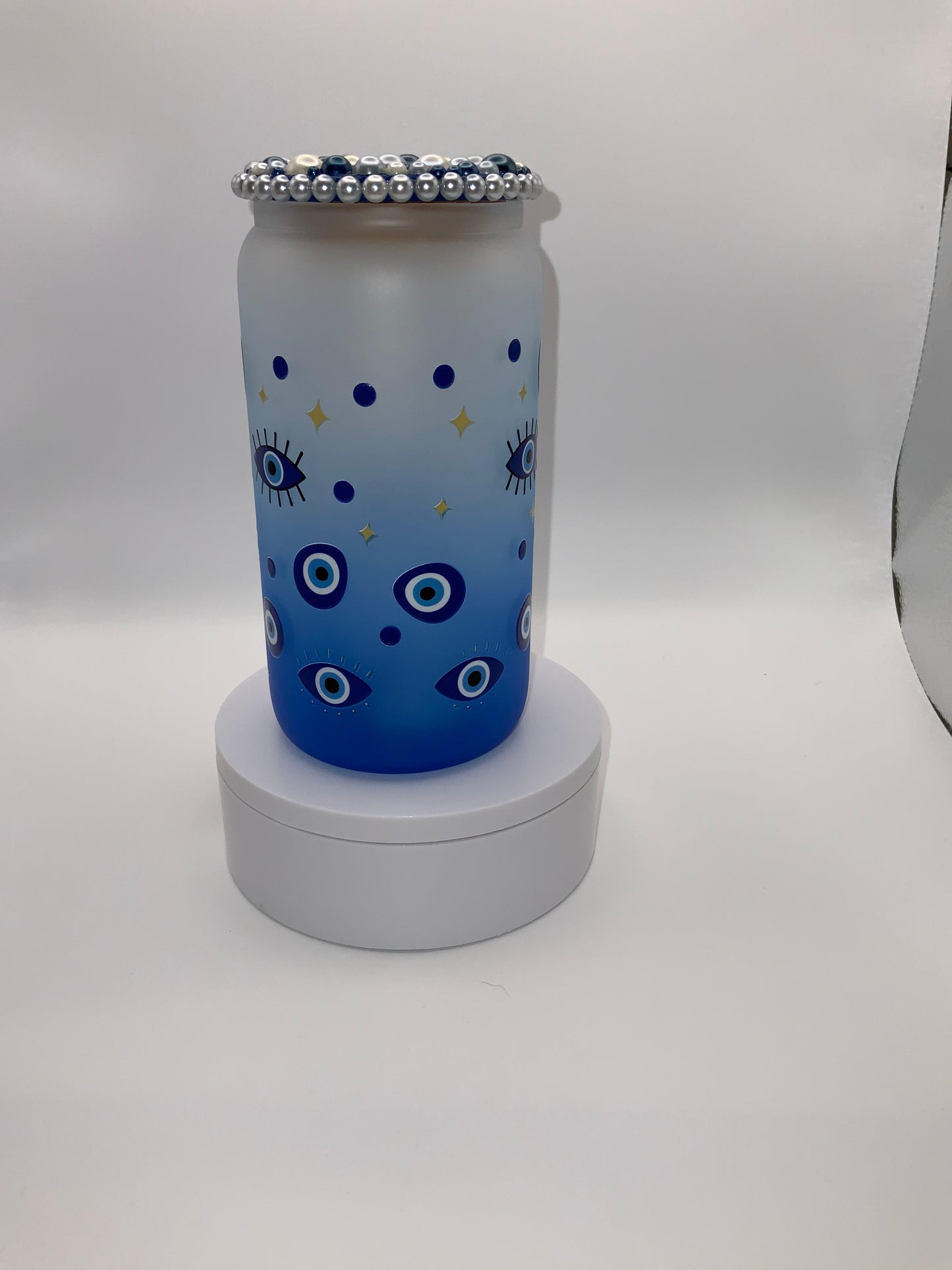 RTS {Evil Eye} 16 oz Glass Cup Rhinestone Lid