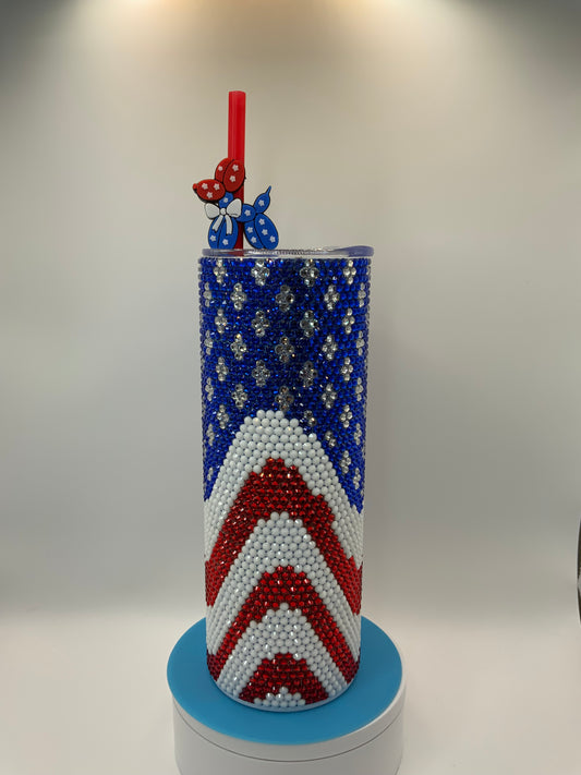 RTS {Rhinestone Flag} 20 oz Skinny