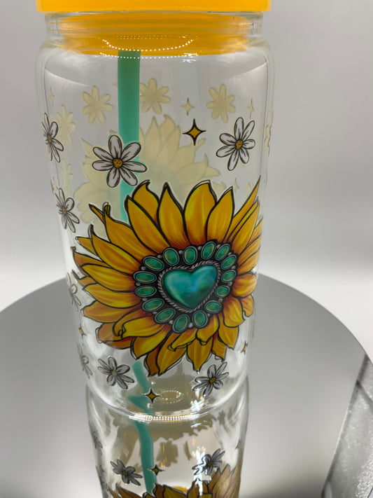 RTS {SunFlower} 16 oz Glass Cup