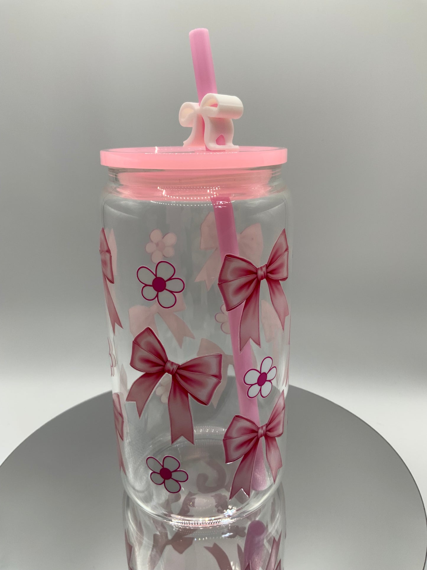 RTS {Pink Bows} 16 oz Glass Cup