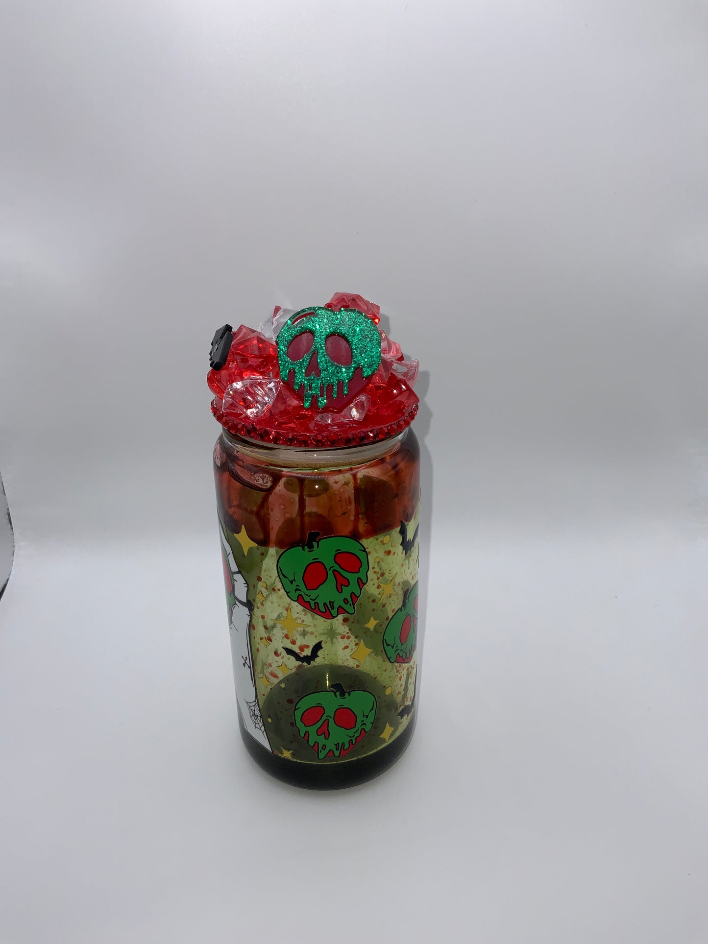 RTS {Poison Apple} 16 oz Glass Blood Drip Globe Cup Rhinestone/Ice Topper