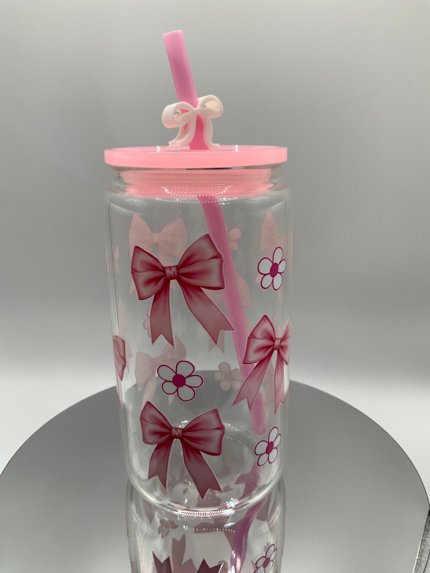 RTS {Pink Bows} 16 oz Glass Cup
