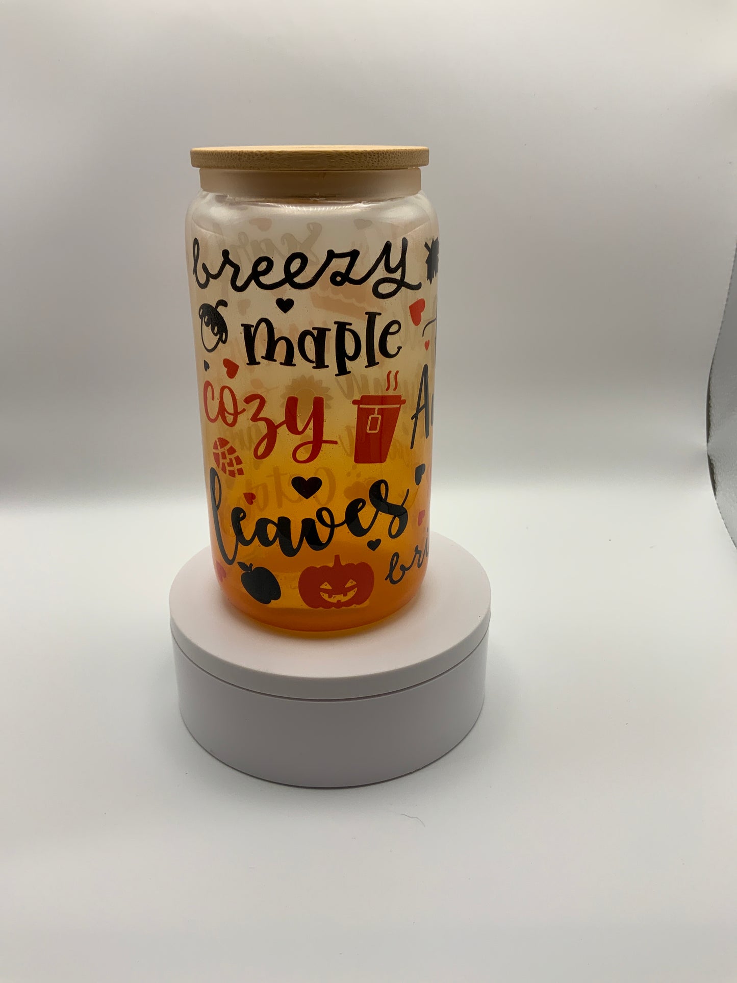 RTS {Fall, Leaves, Harvest} 16 oz Orange Ombré Glass Cup