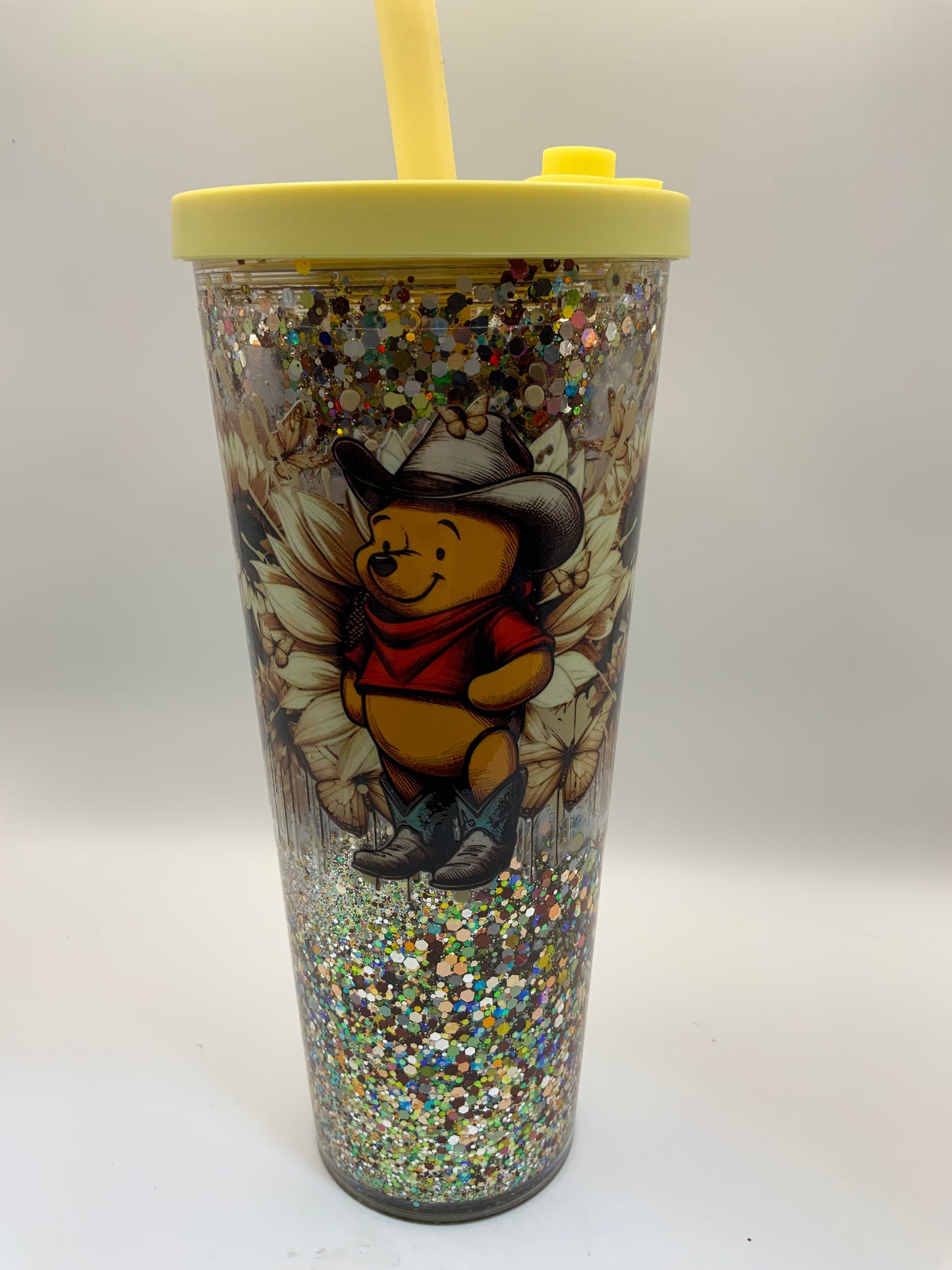 RTS {Cowboy Pooh Acrylic Snow Globe Cup} 16 oz