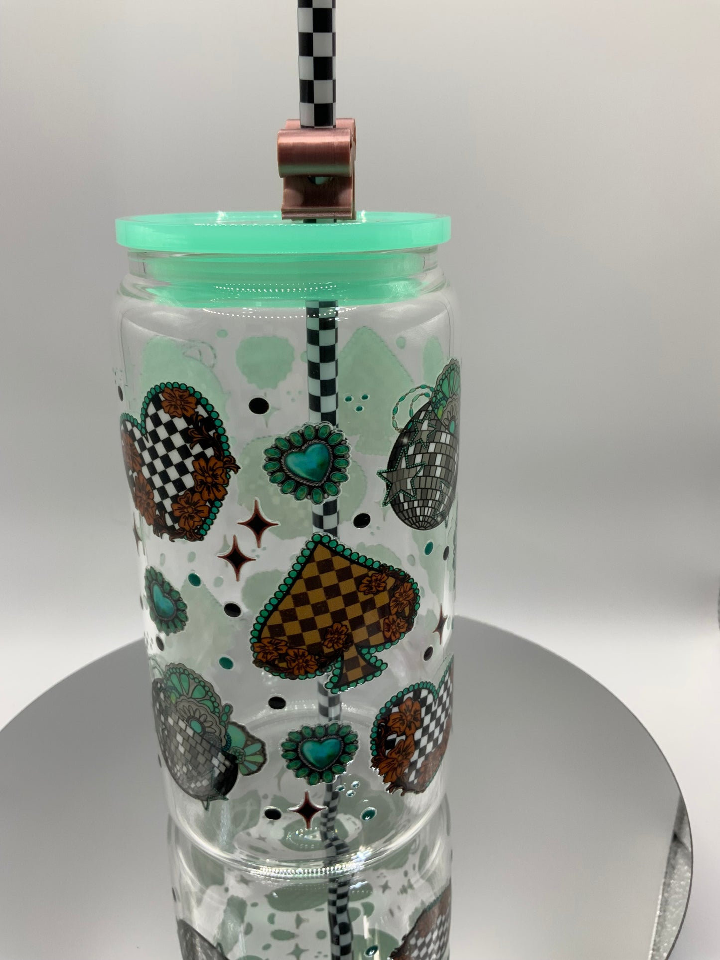 RTS {Checkered Spades} 16 oz Glass Cup